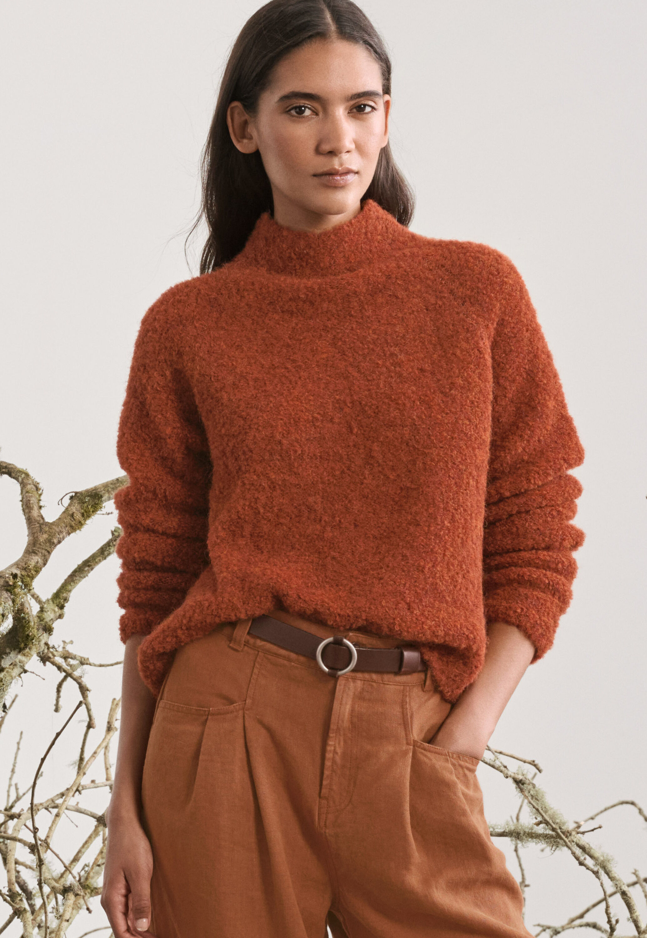 Funnel-neck sweater, Orange rust, large