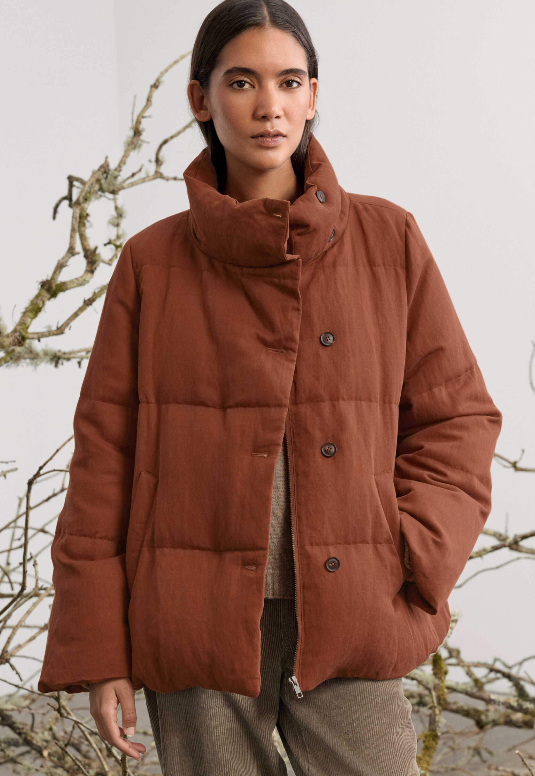 funnel-neck padded coat, Chilli rust, large