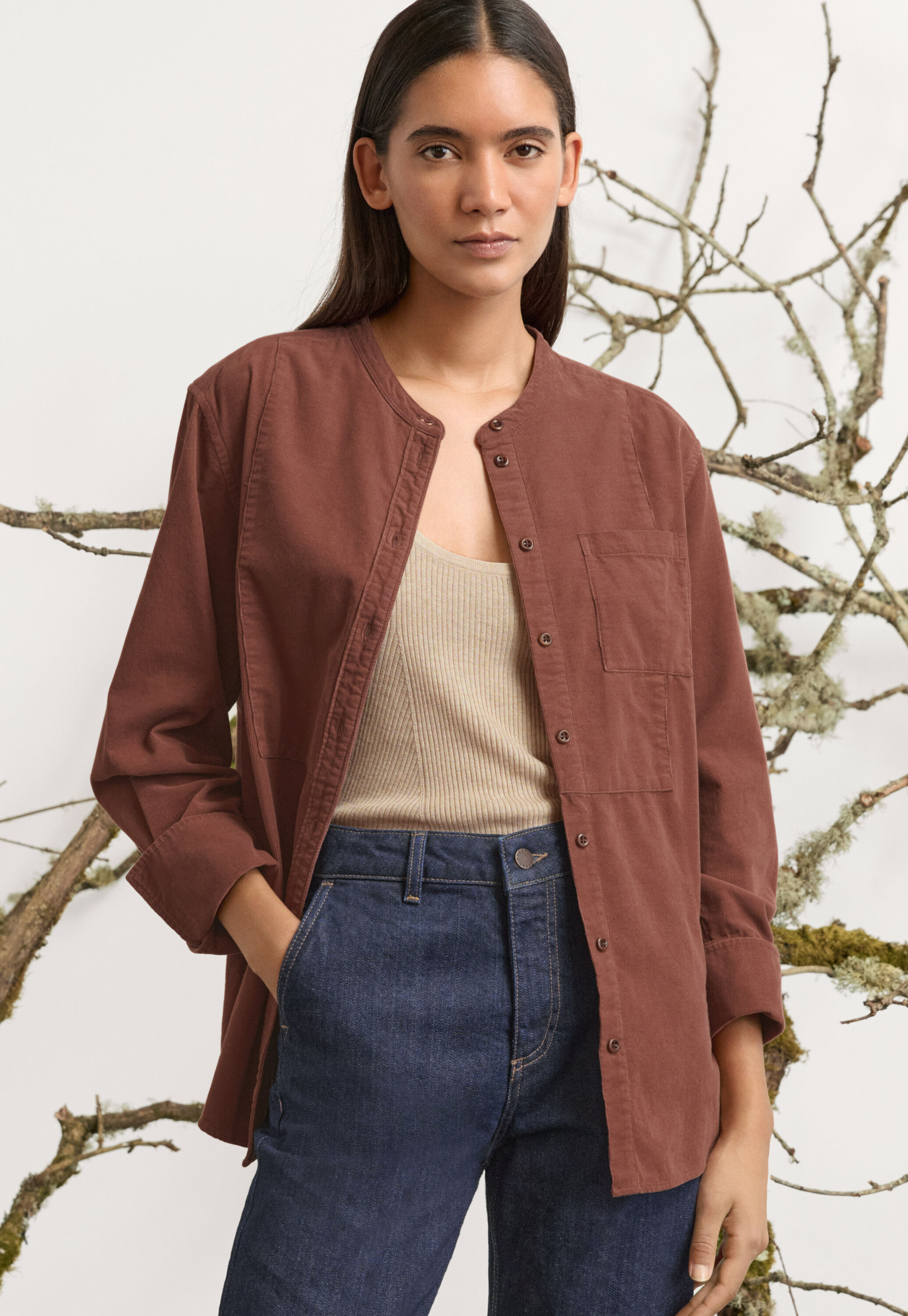 Fine-wale cord shirt, Dark blush, large