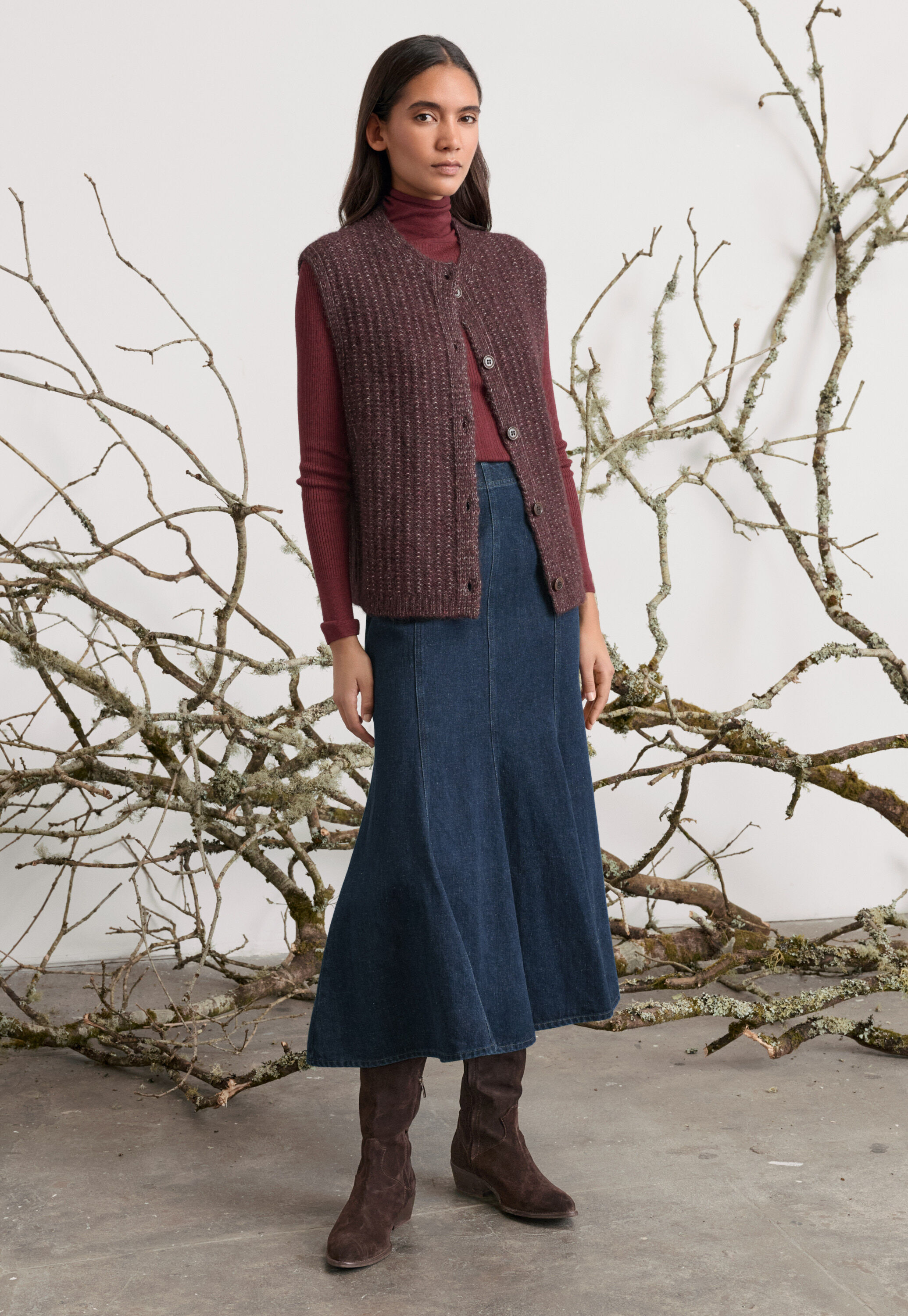 Panelled skirt, Dark denim, large