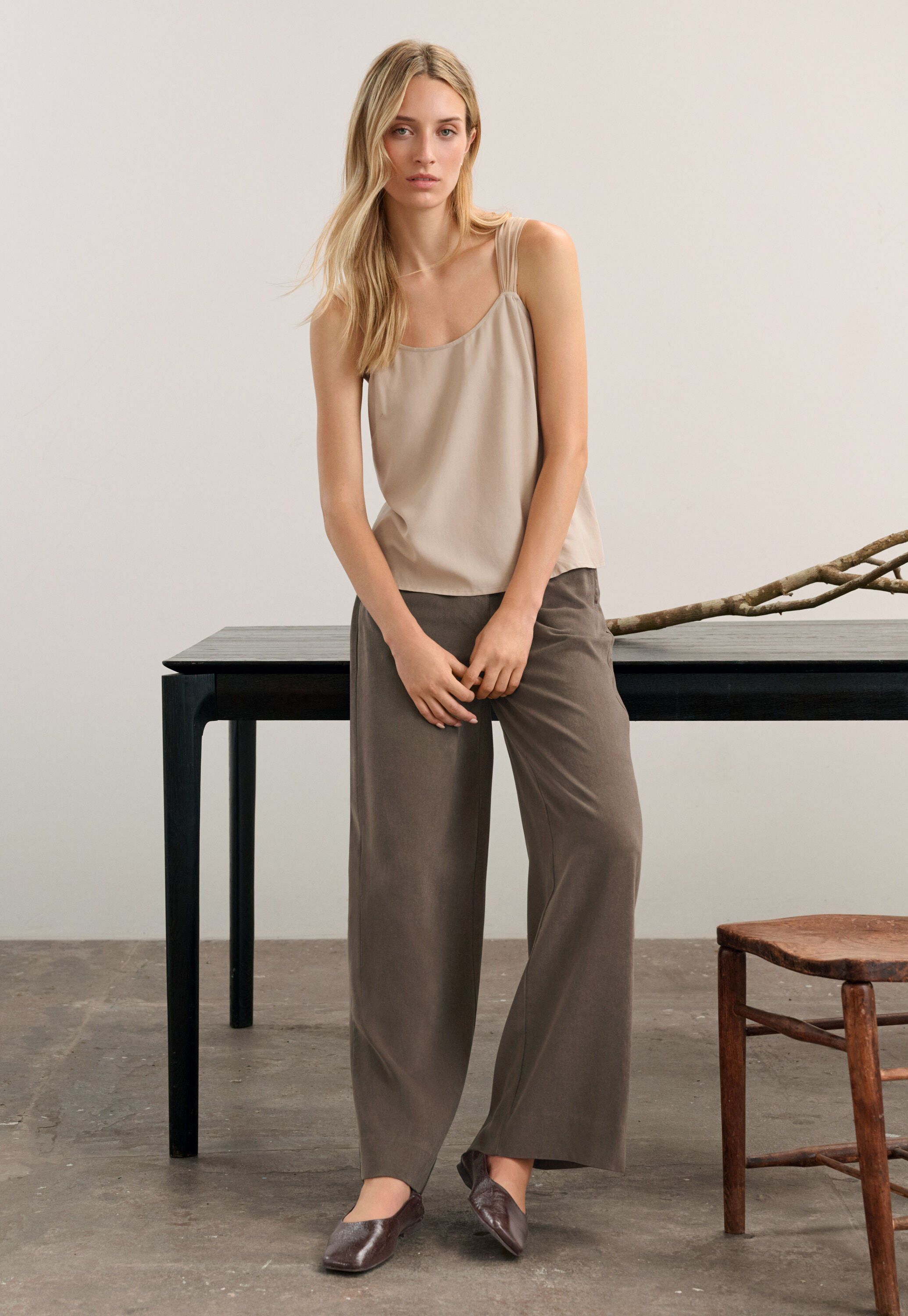 Chiffon strap camisole, Soft fawn, large