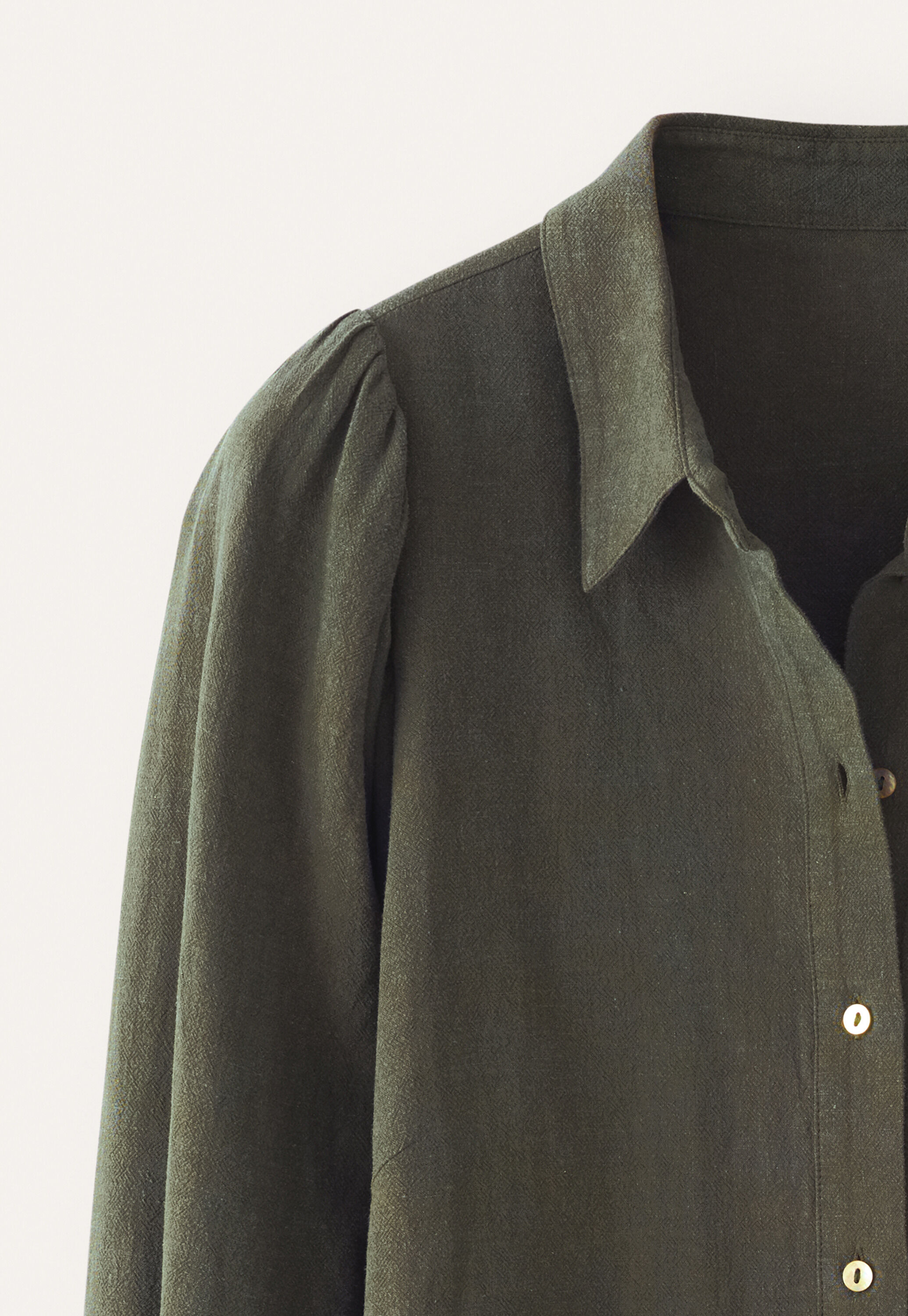 Gathered sleeve shirt, Dark khaki, large