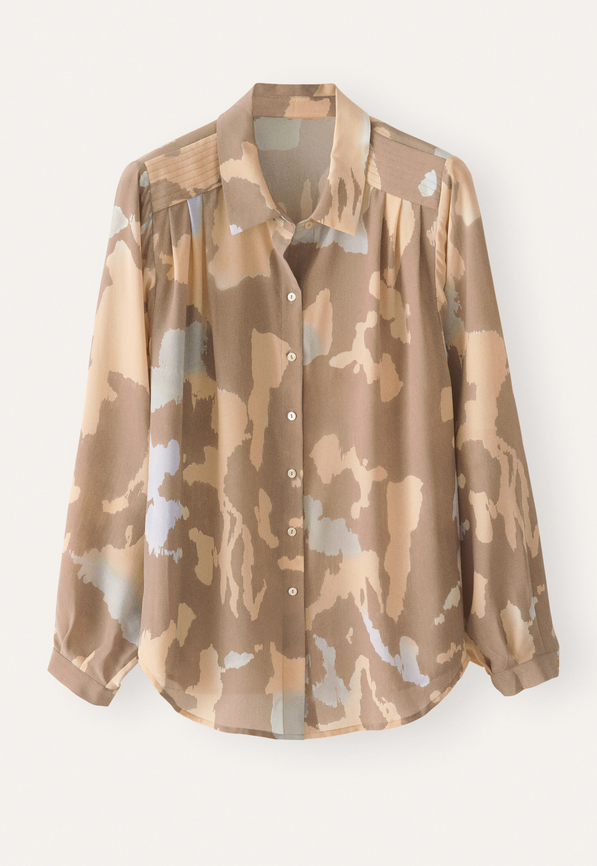 Printed blouse with pleats, Taupe sand, large