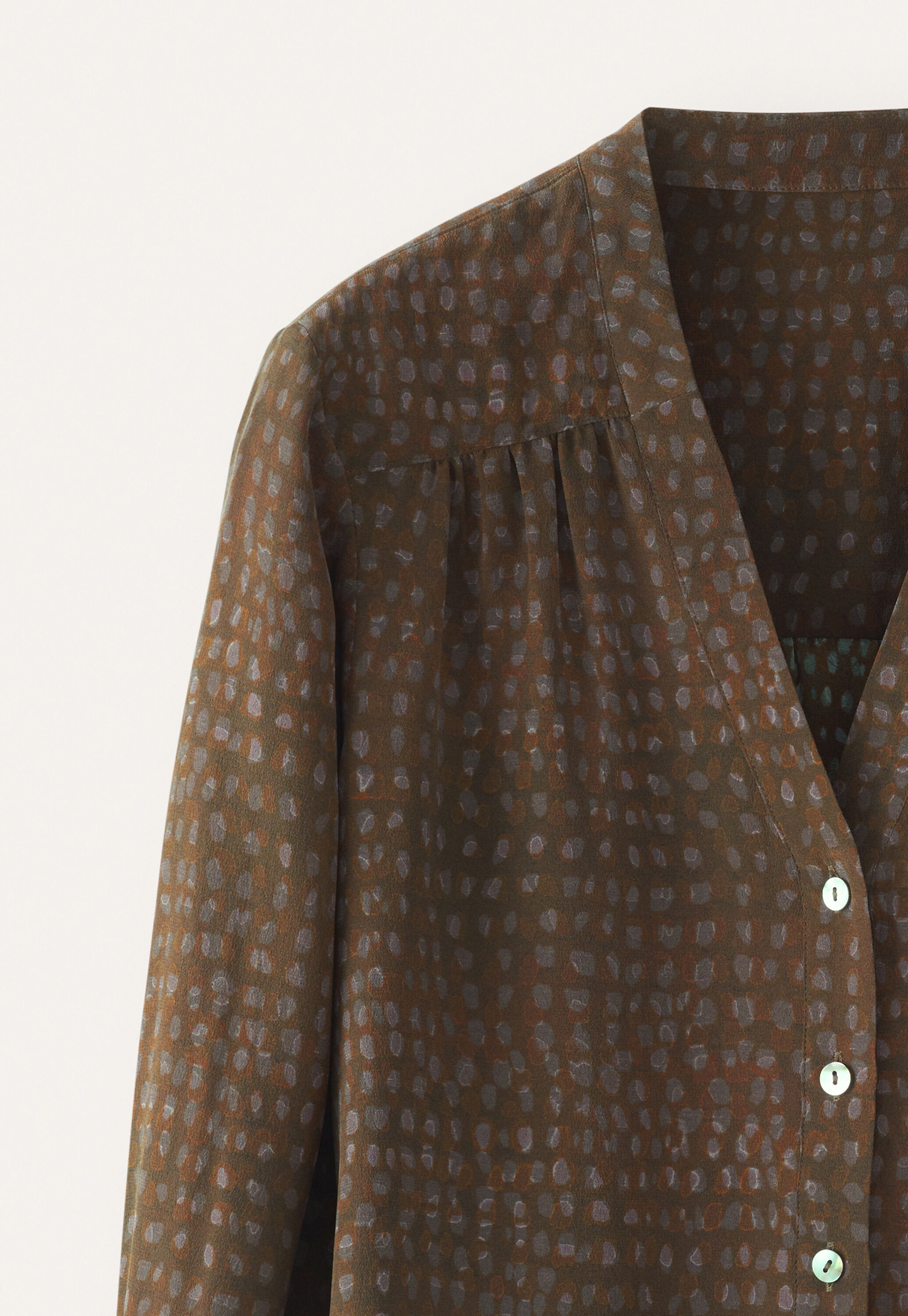 Printed v-neck blouse, Brown mauve, large