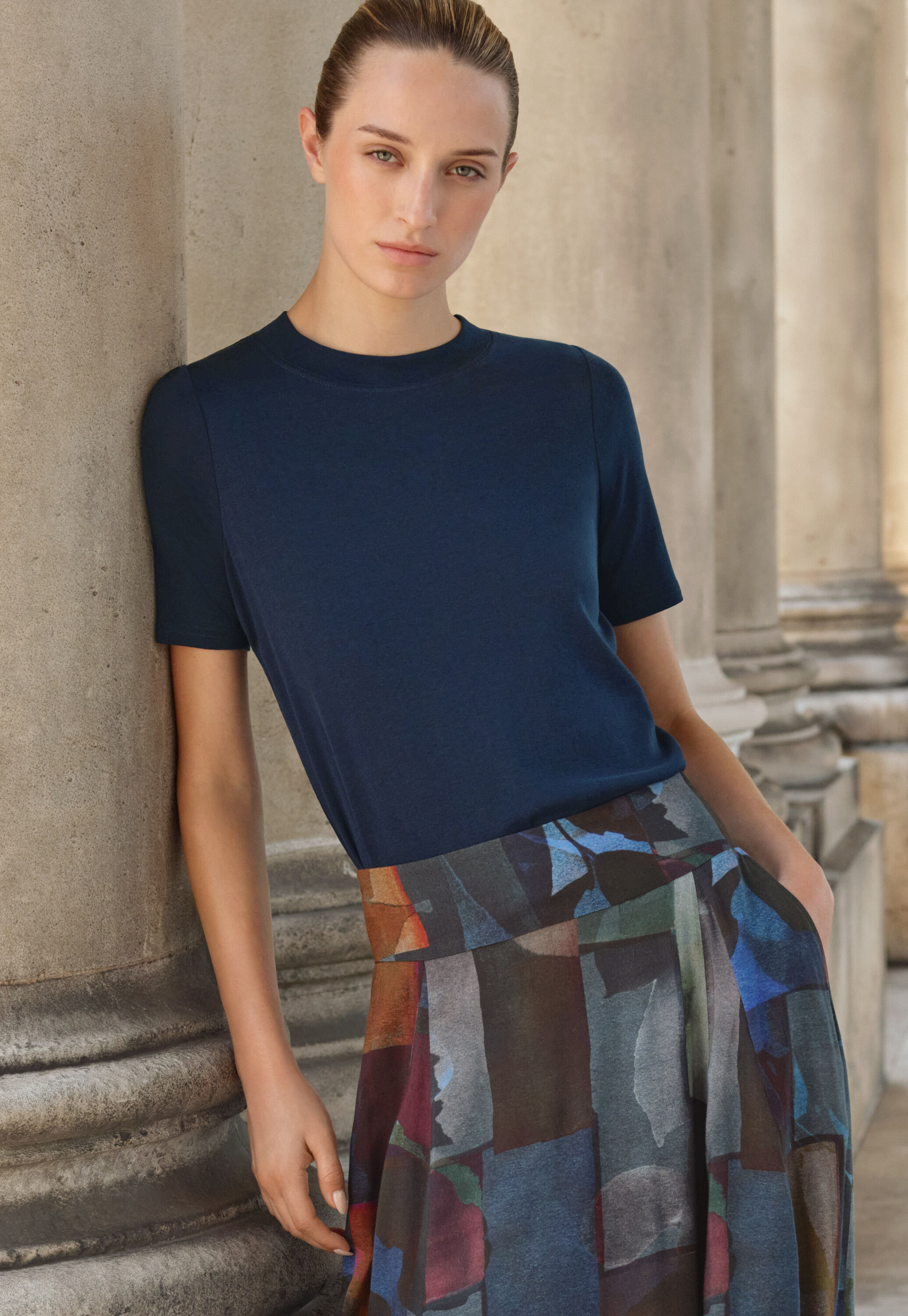 Silk & cotton T-shirt, Midnight, large