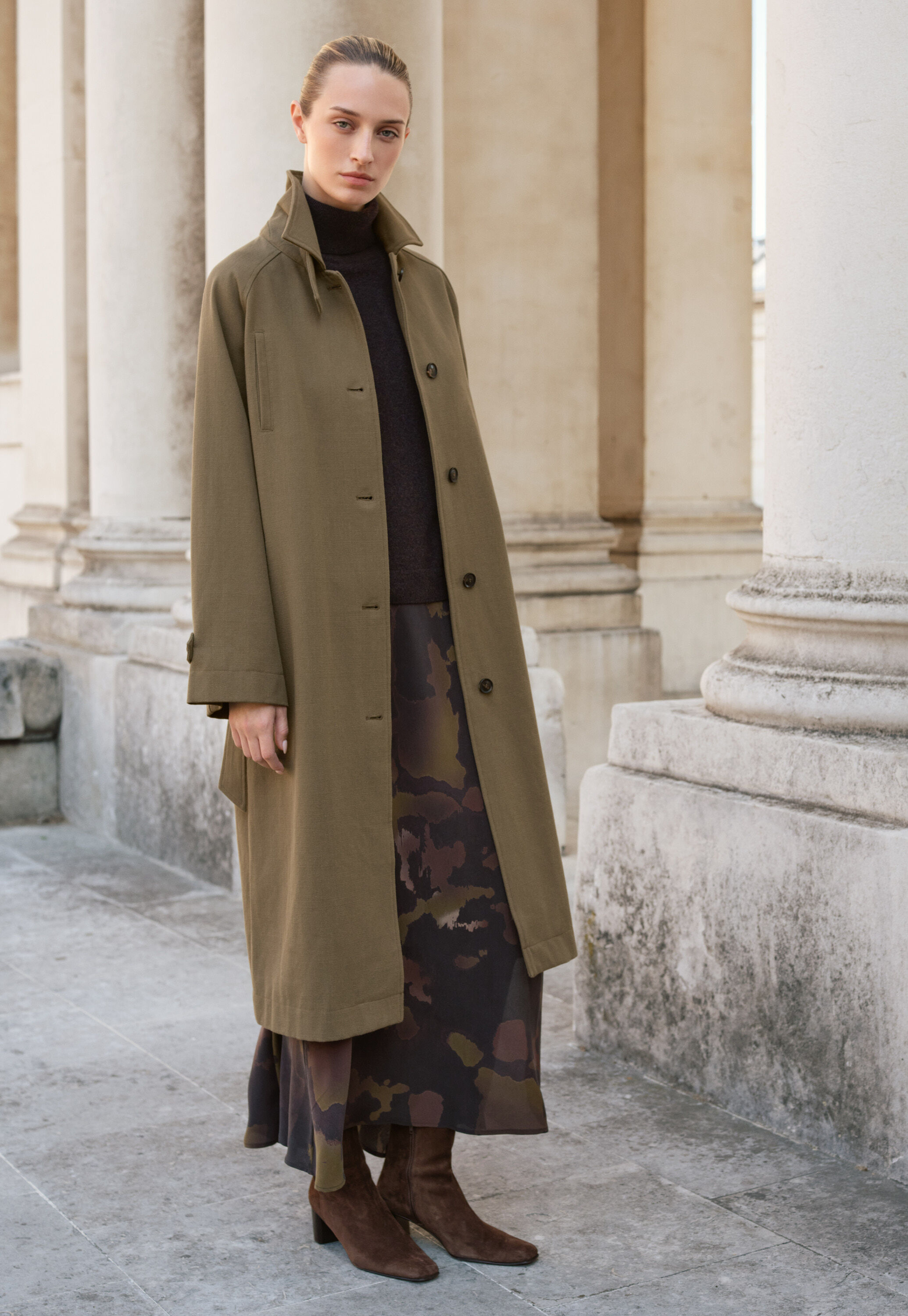 Printed skirt with side-split, Coffee moss, large