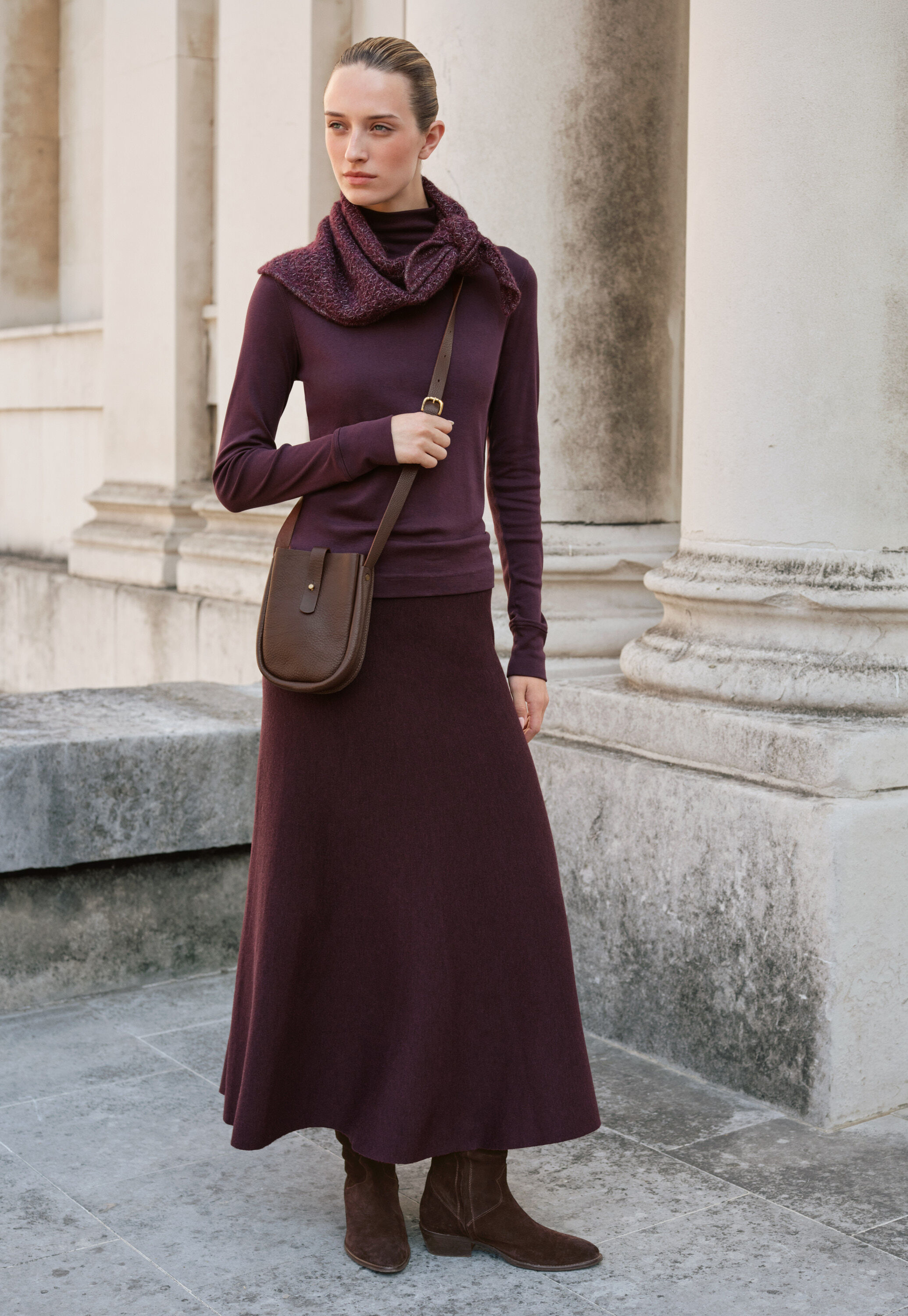 Knitted skirt, Aubergine, large