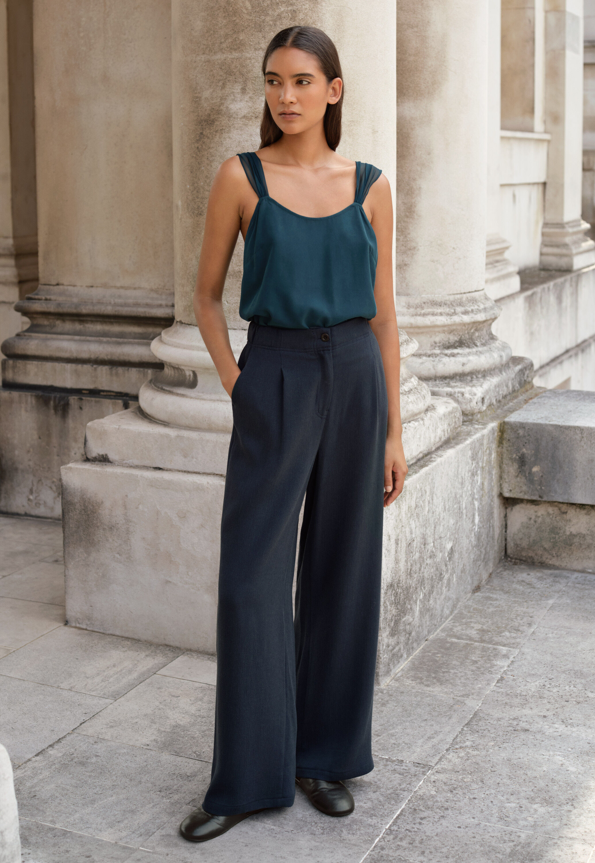 Tailored wide-leg trousers, Ink teal, large