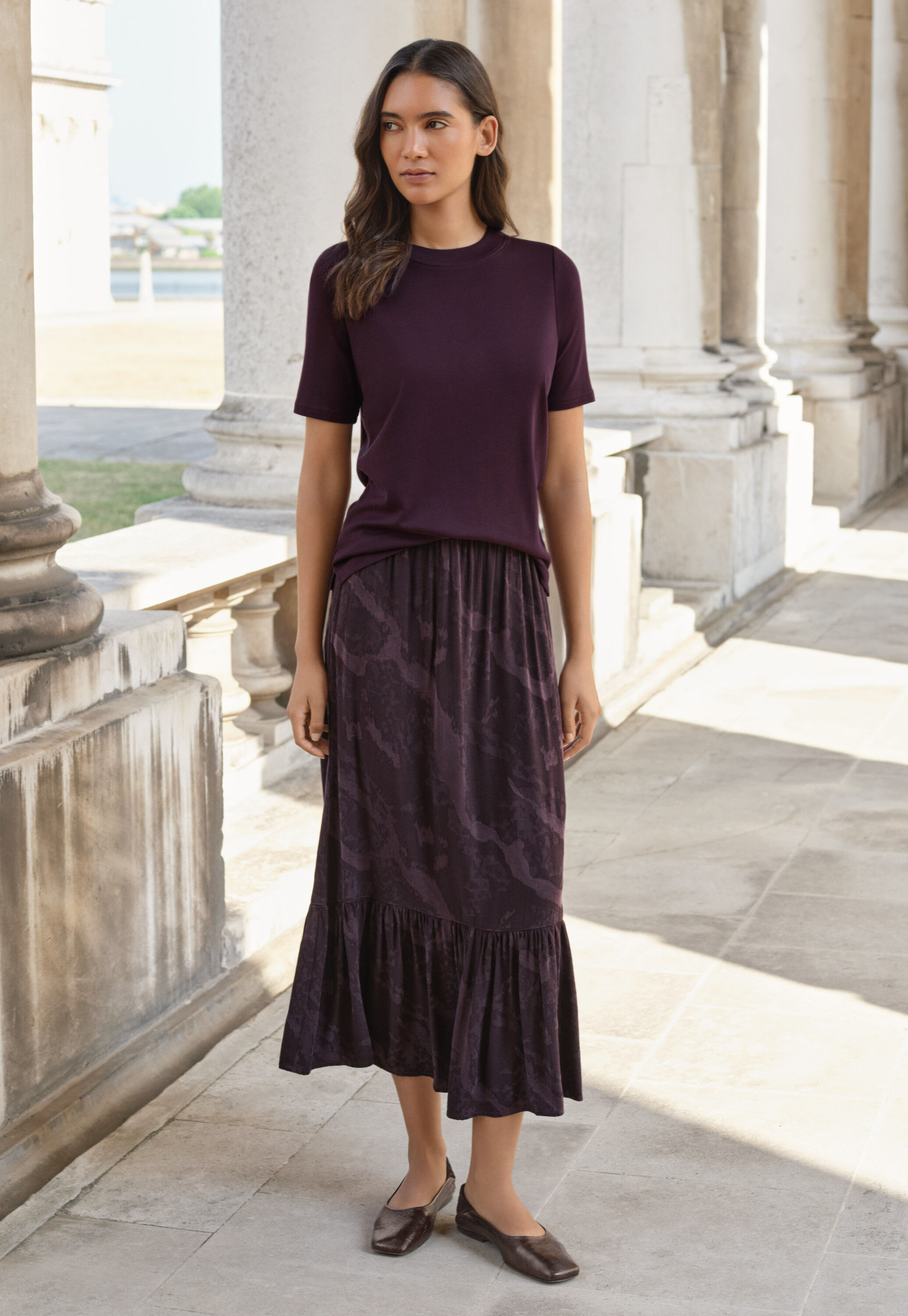 Silk & cotton T-shirt, Blackberry, large