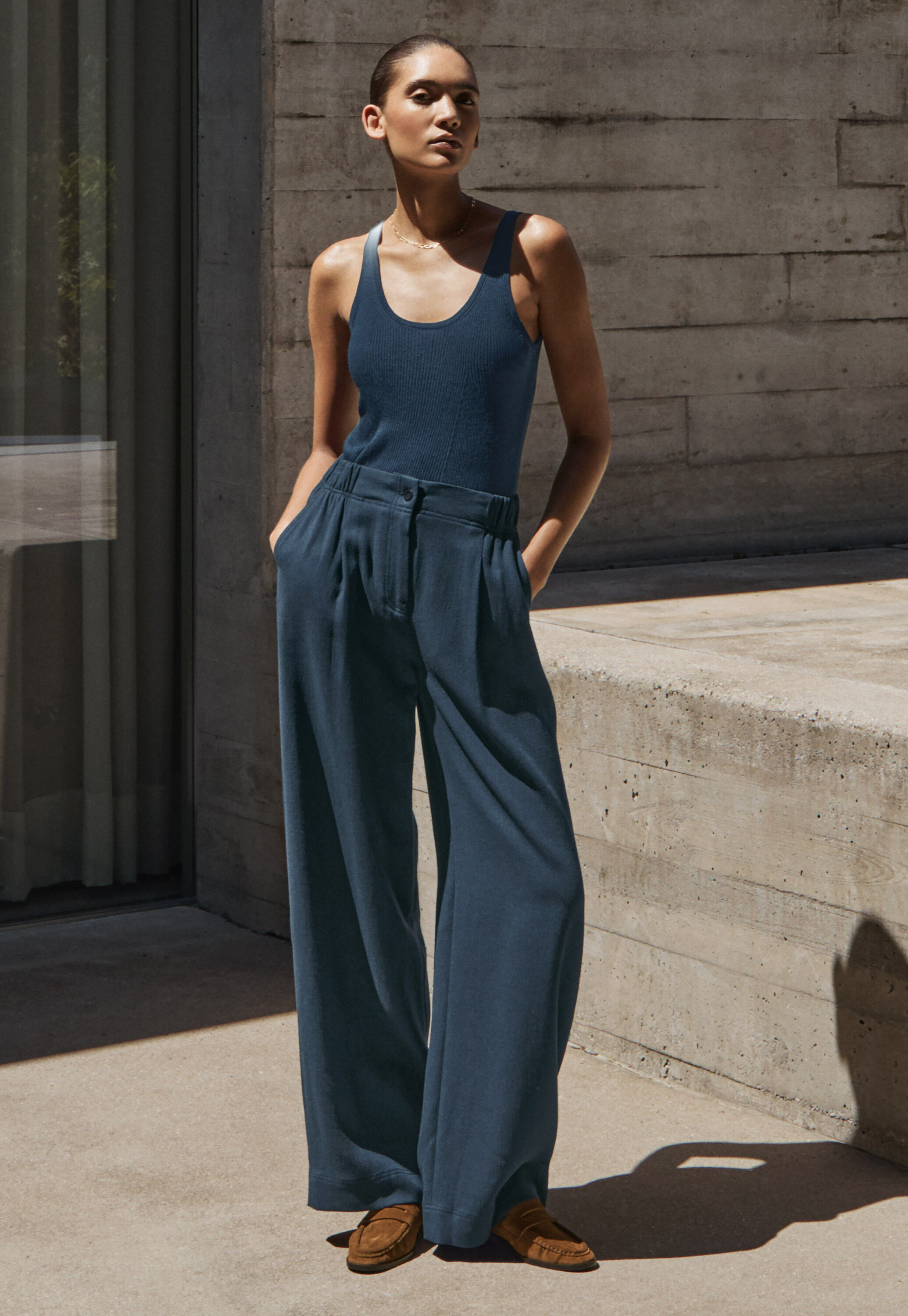 Tailored wide-leg trousers, Ink teal, large