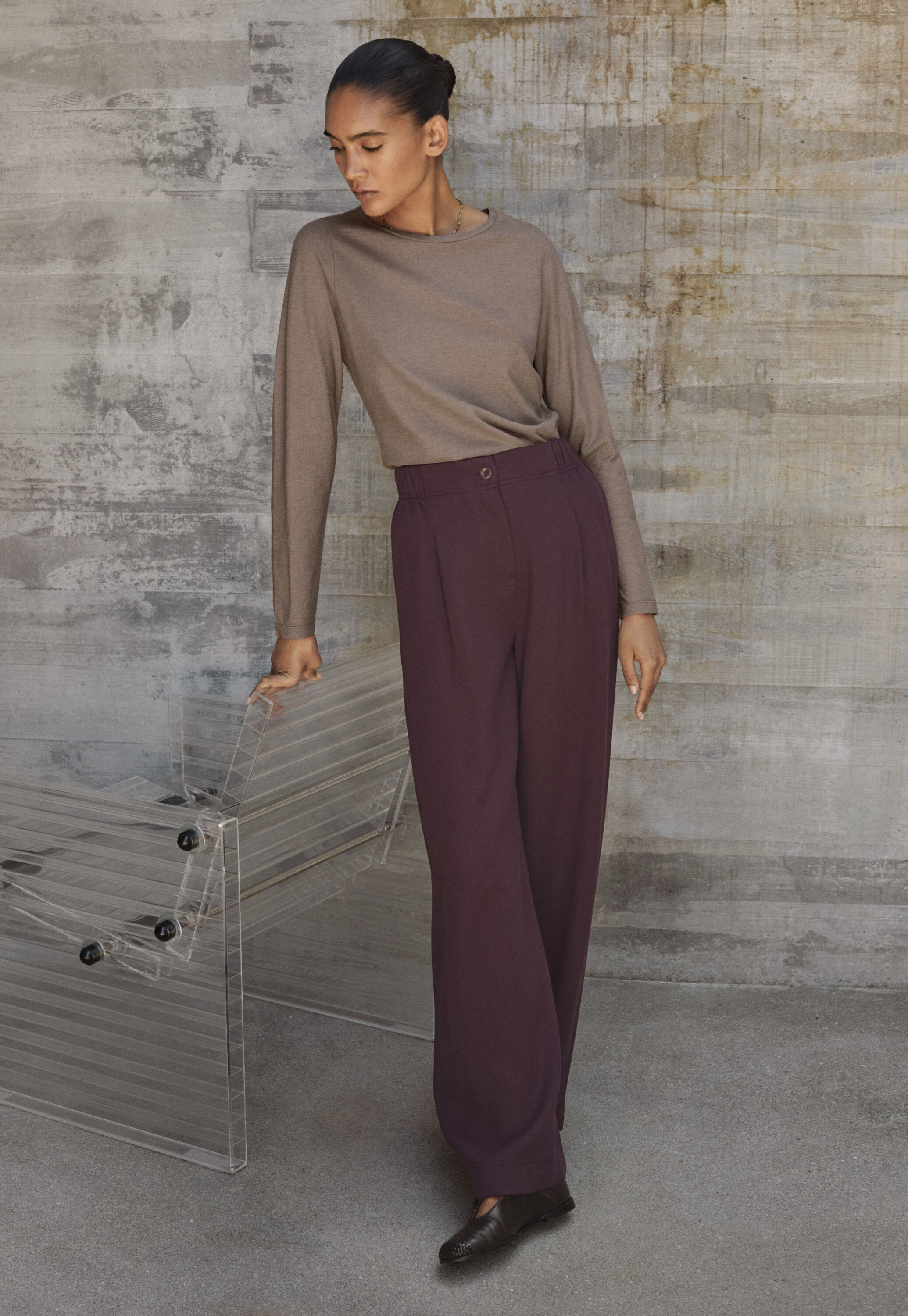 Tailored wide-leg trousers, Claret, large