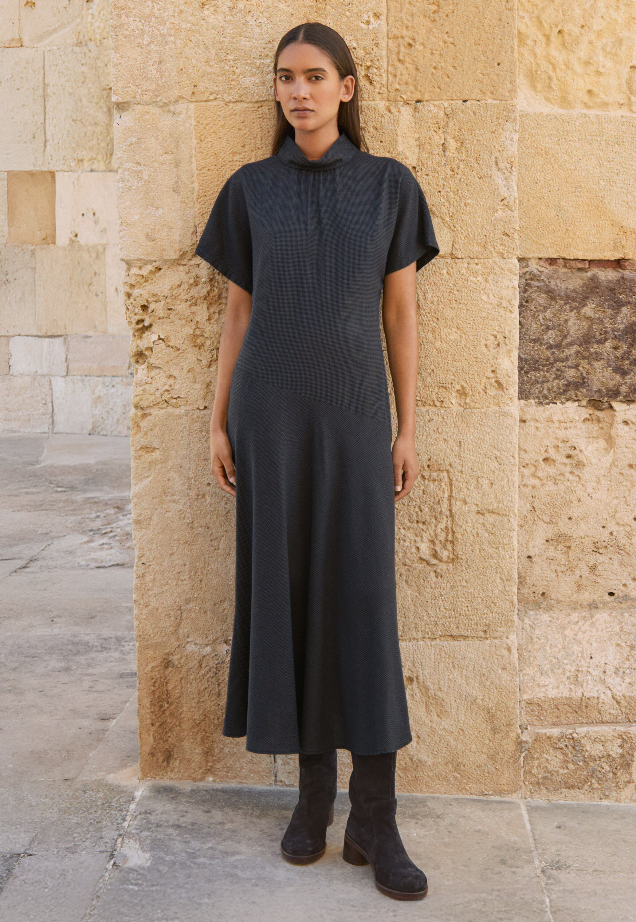 High neck dogtooth dress