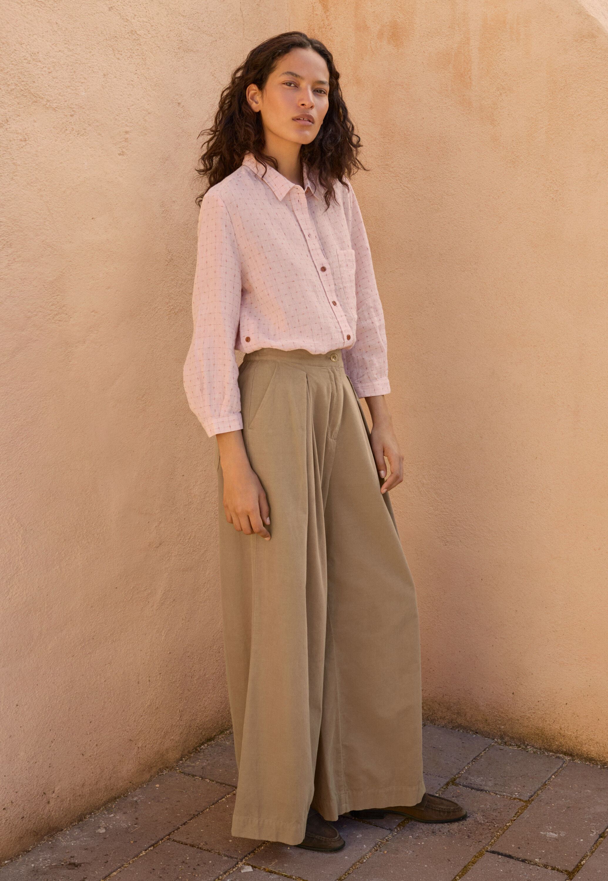 Fine cord wide-leg trousers