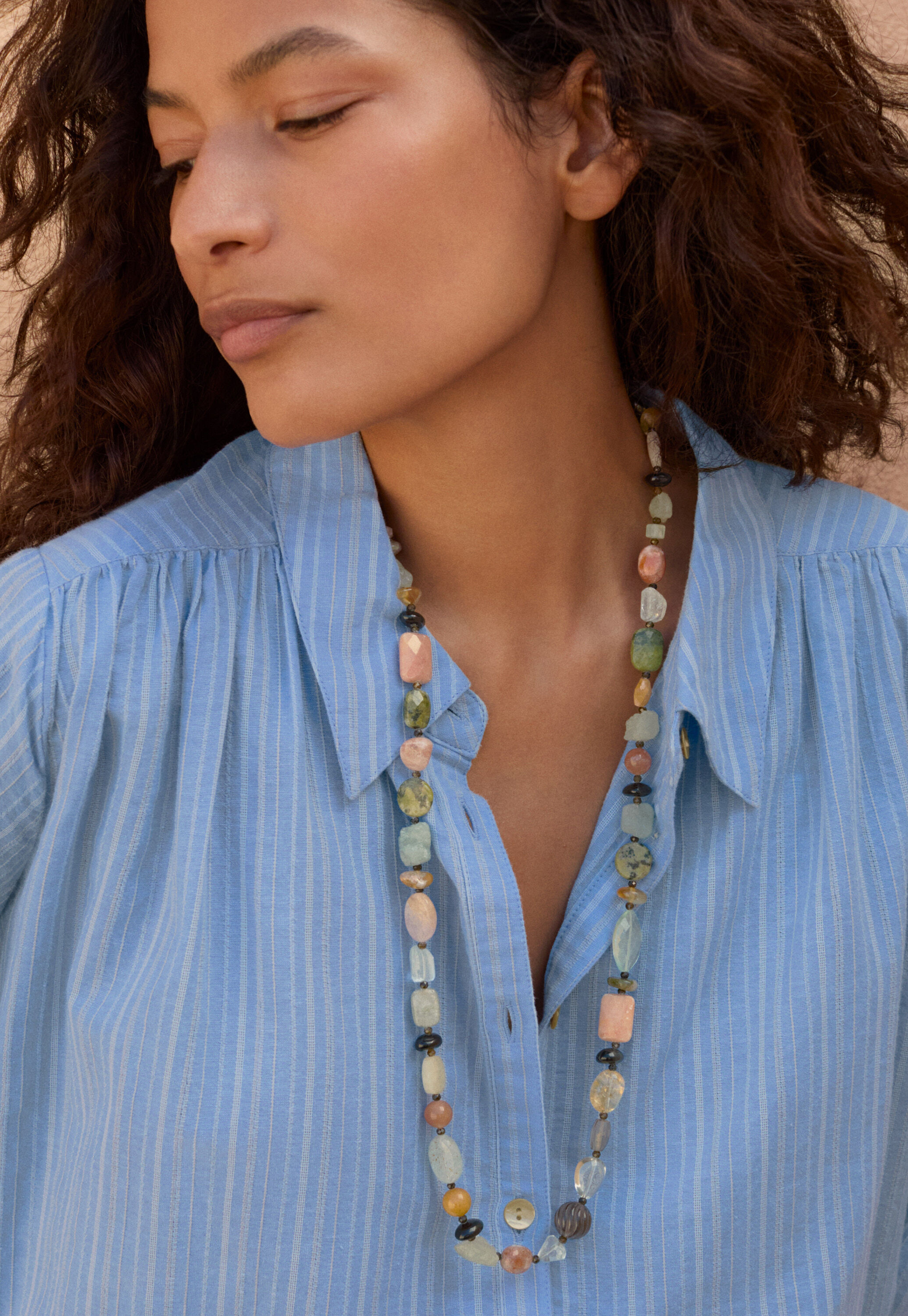 Striped blouse with gathers