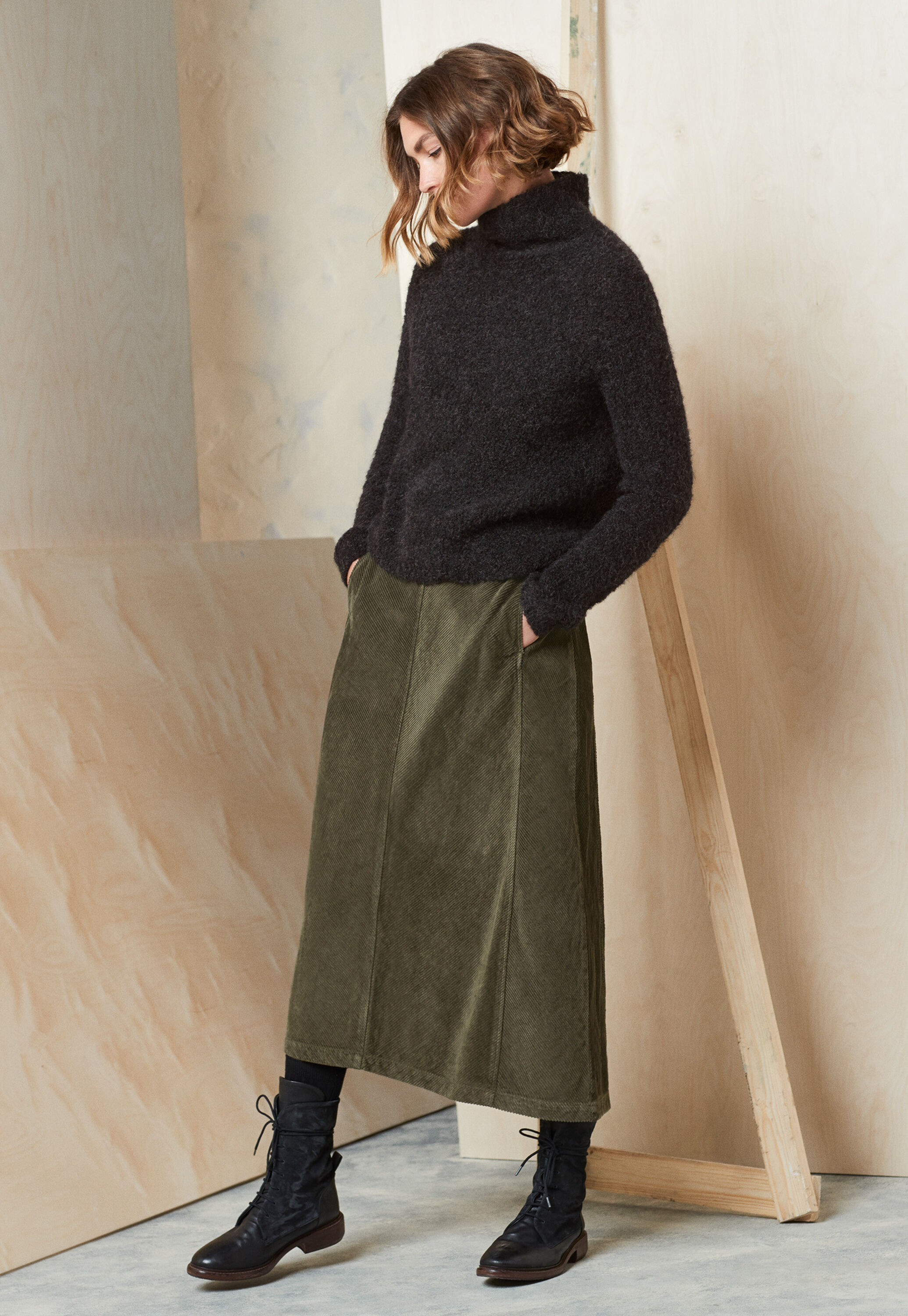 Long soft cord skirt