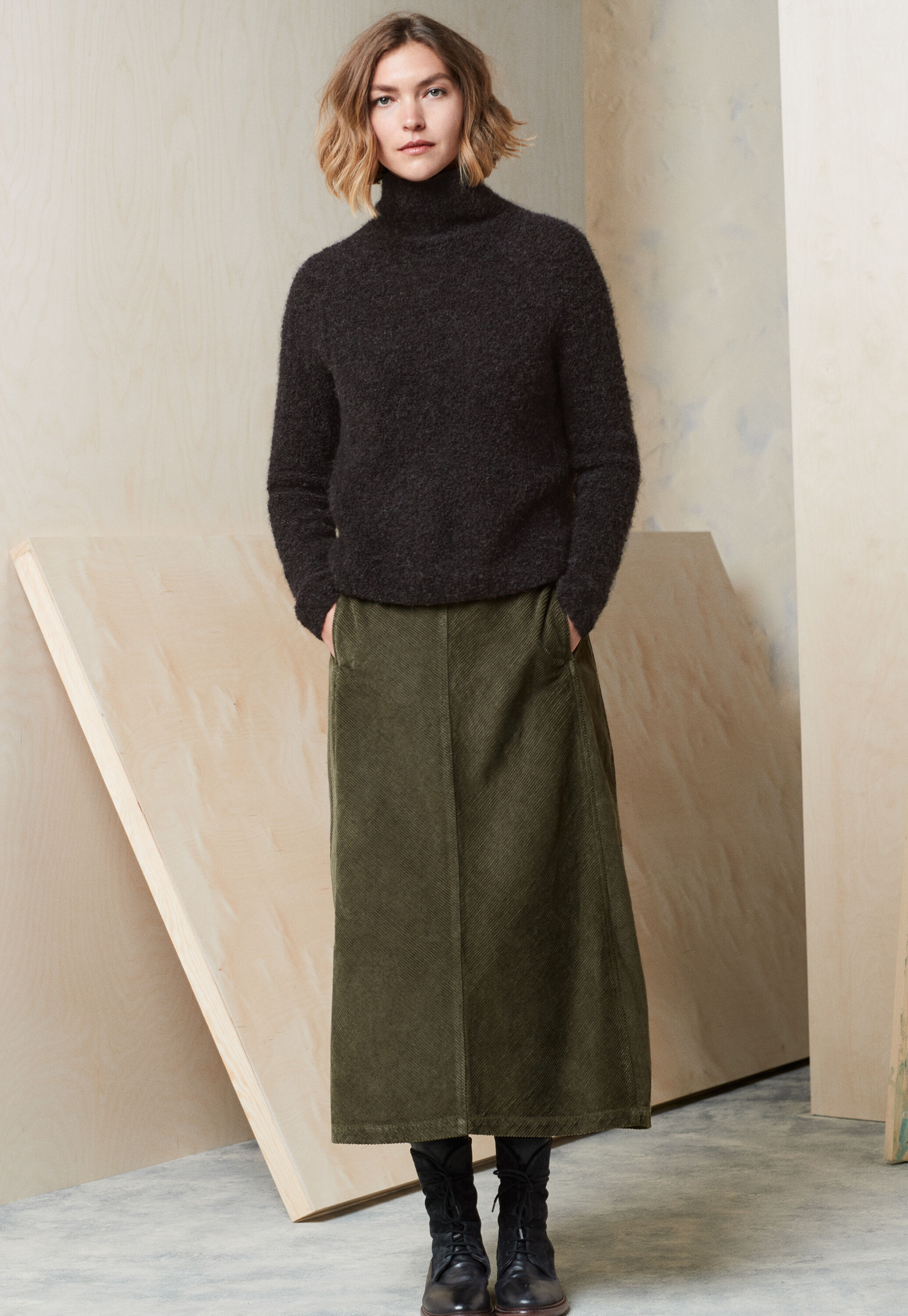 Long soft cord skirt