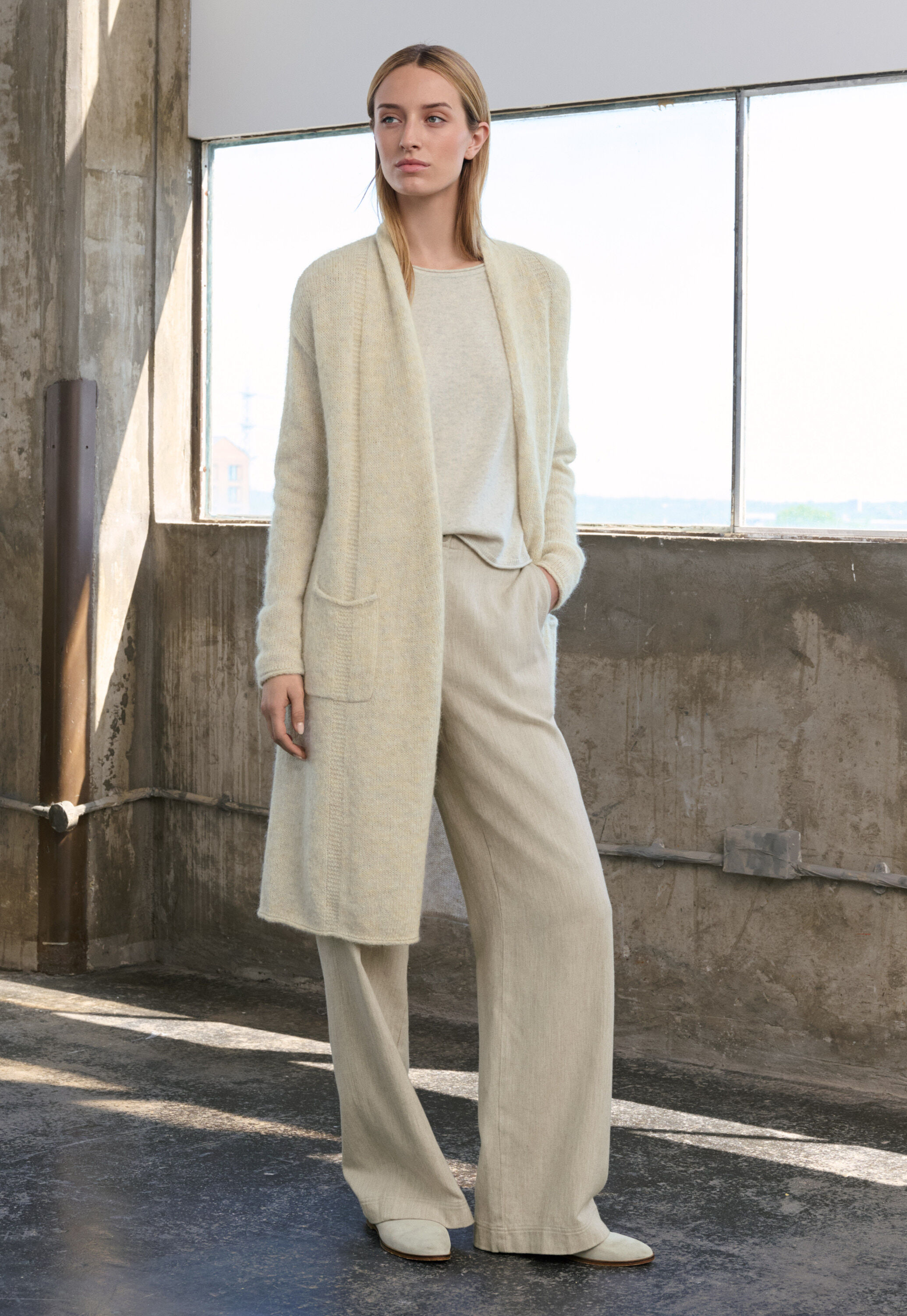 Edge-to-edge cardigan, Natural stone, large