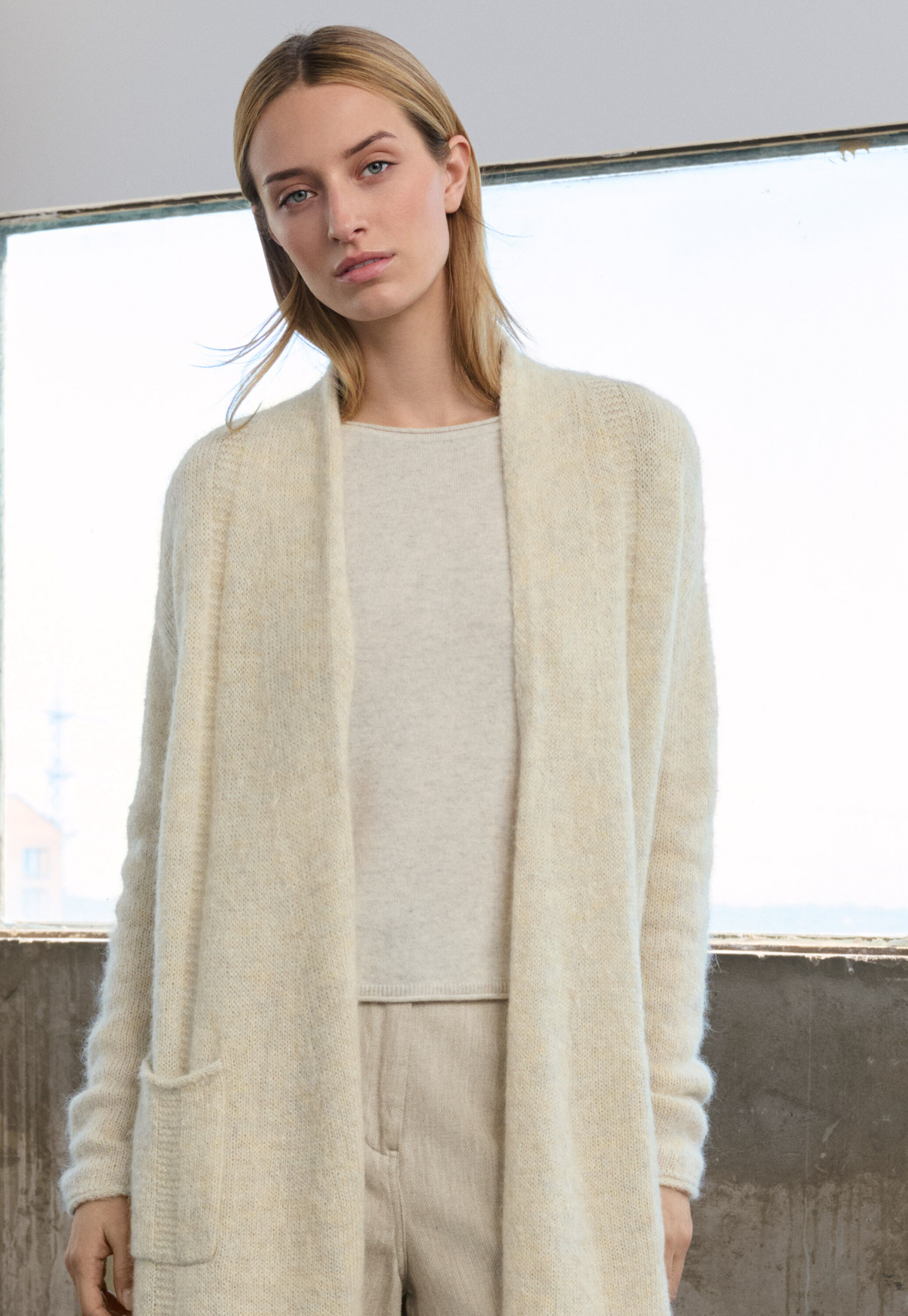 Edge-to-edge cardigan, Natural stone, large