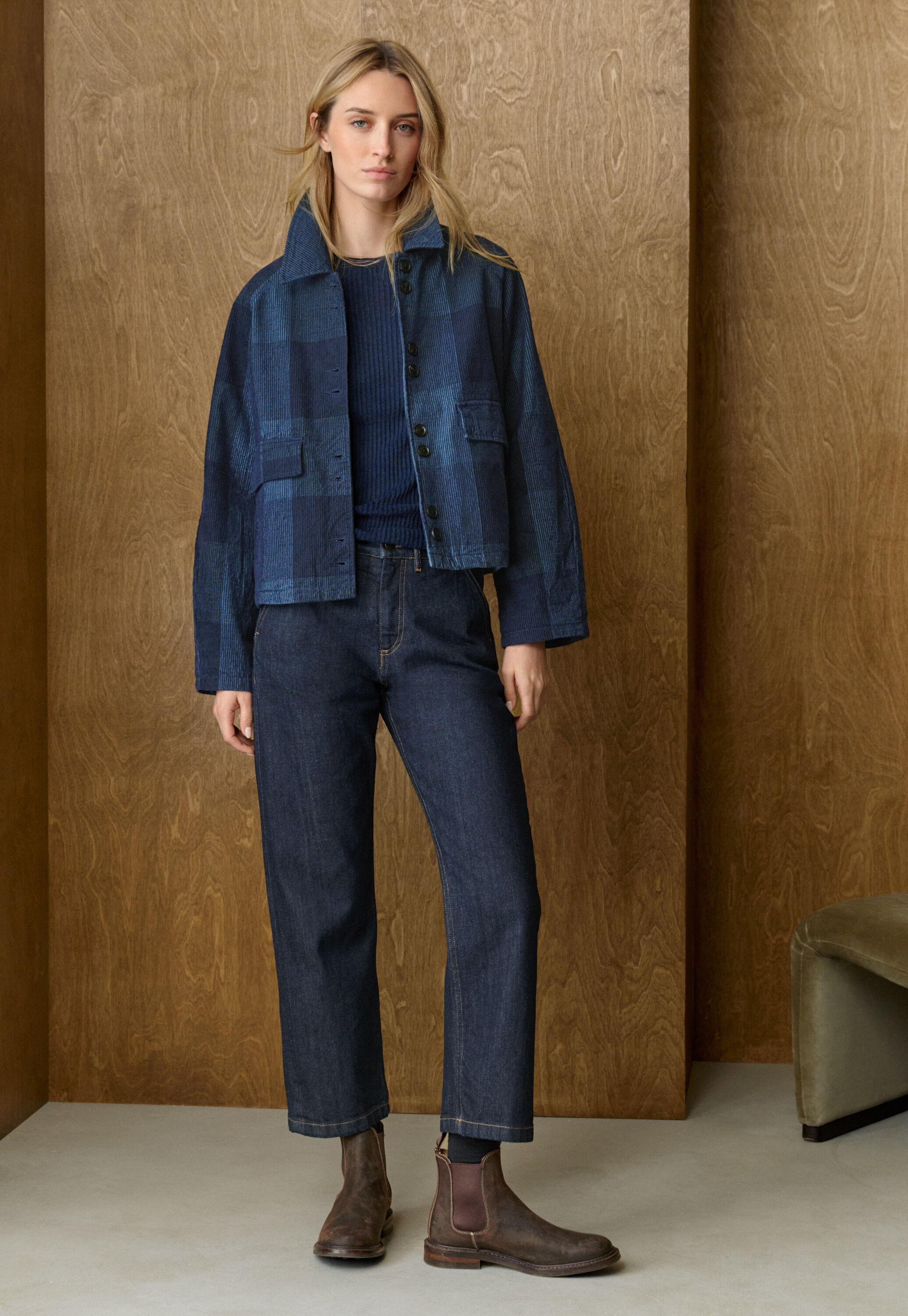 Denim cropped jeans, Indigo rinse wash, large