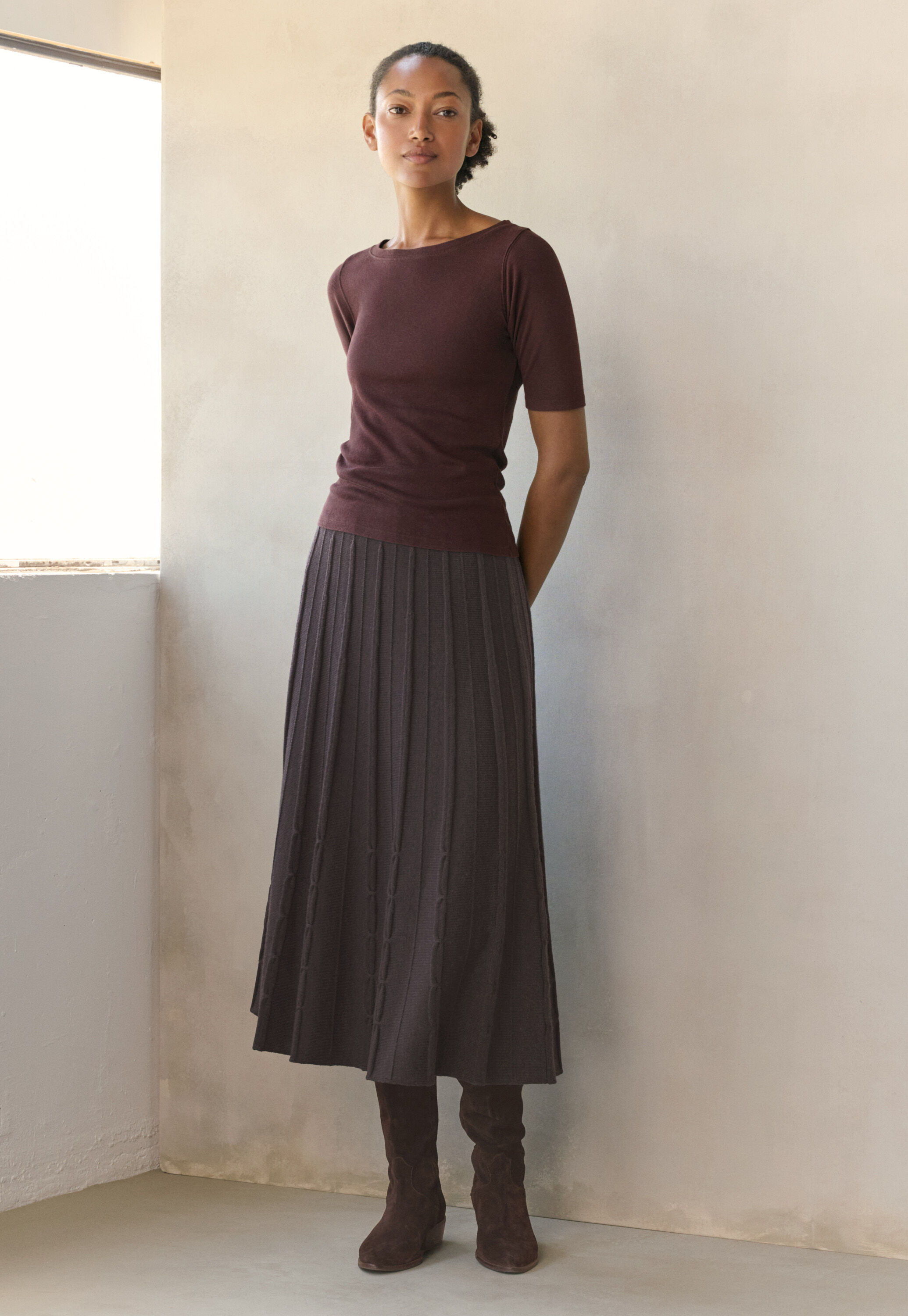 Tuck-stitch merino skirt