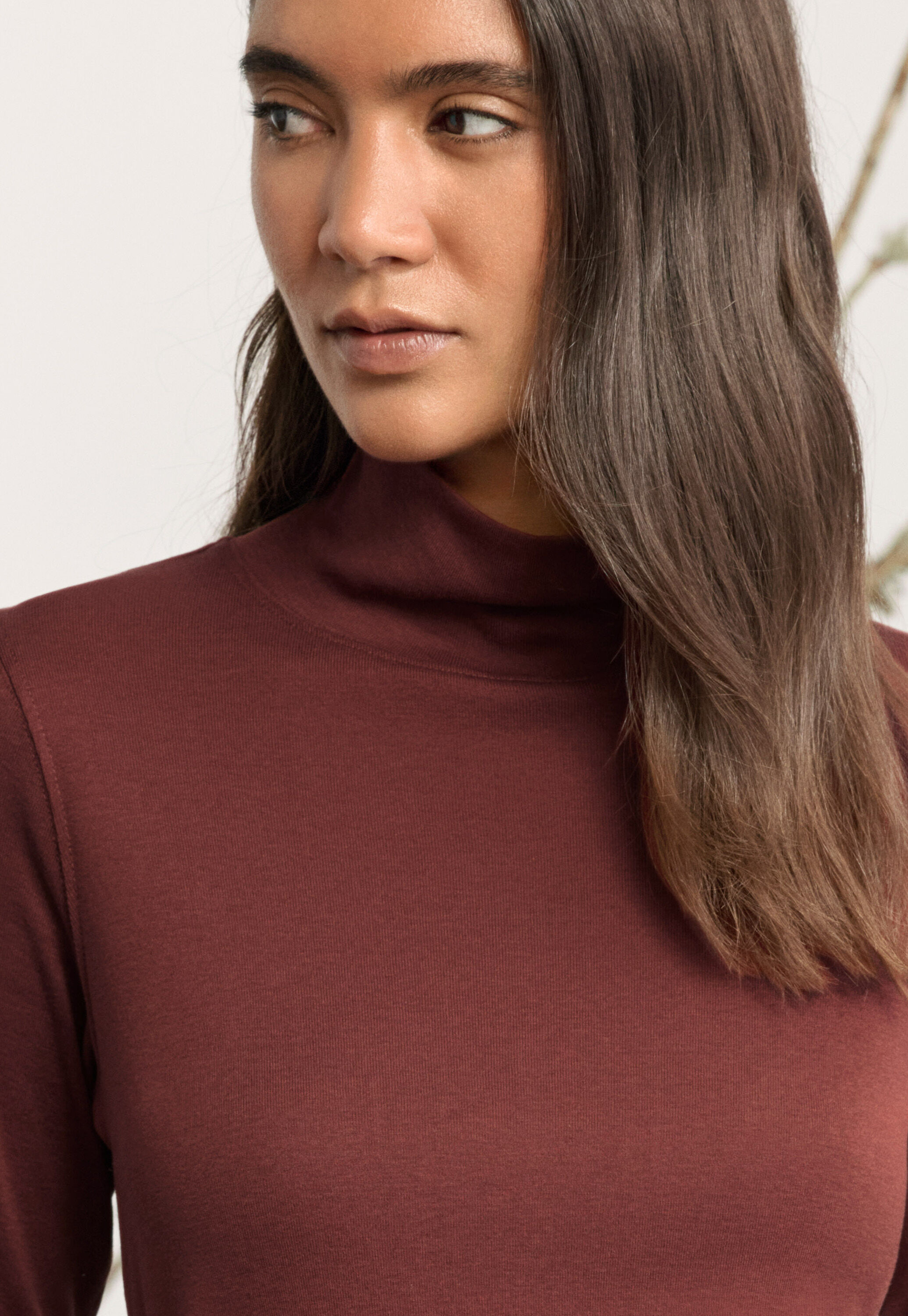 High-neck jersey top, Dark copper, large