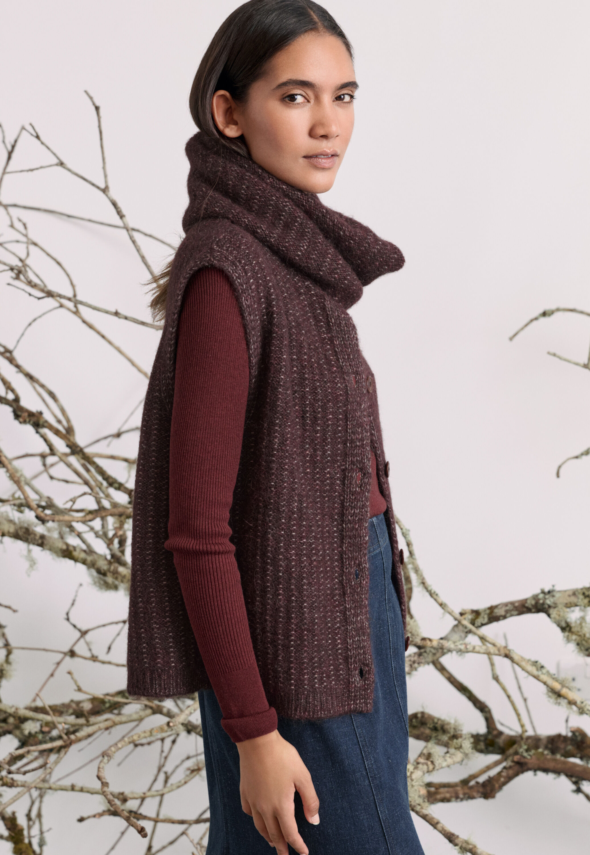 Knitted snood, Maroon brown, large