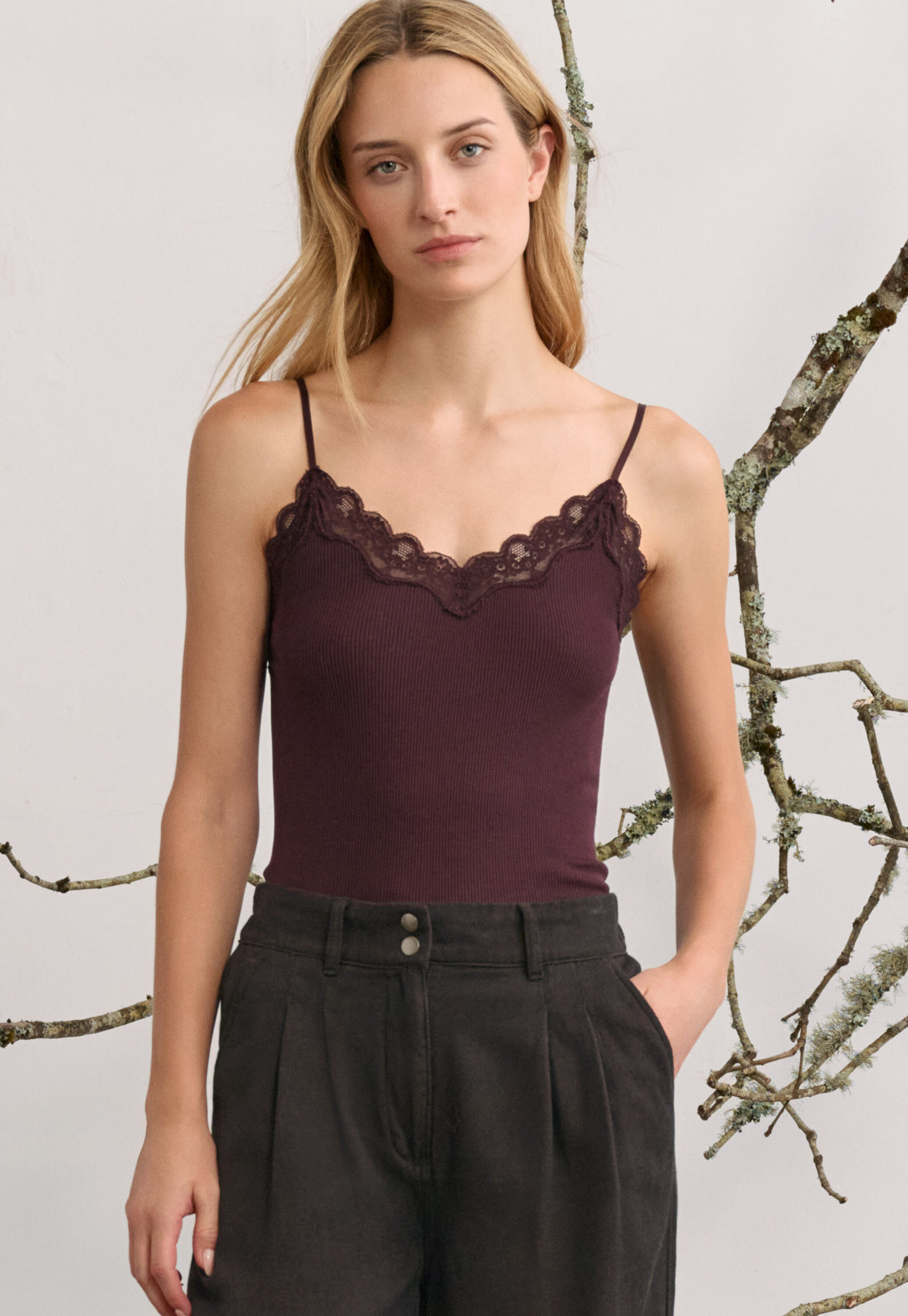 Lace-trim vest