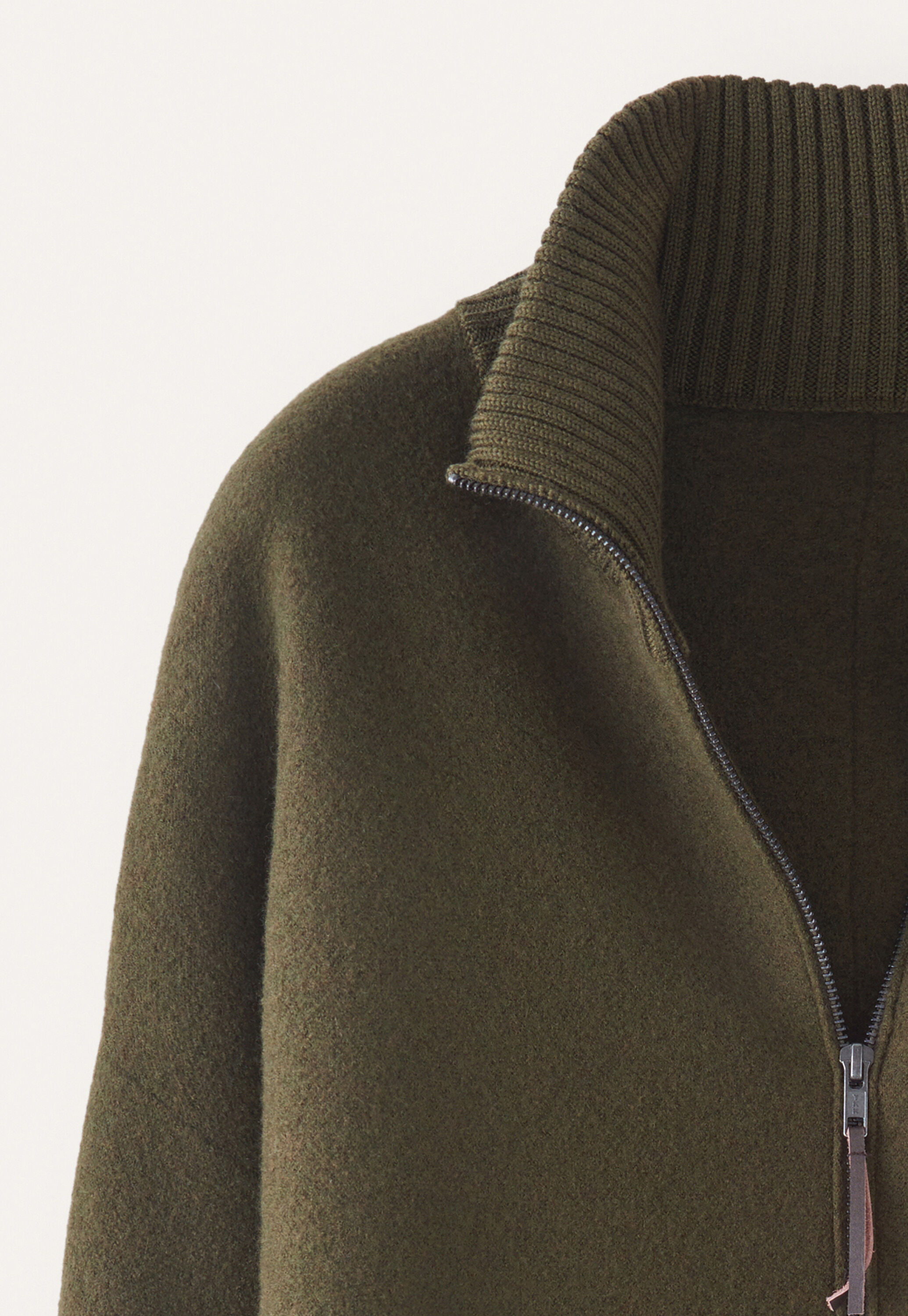 Zip-front knitted jacket, Khaki green, large