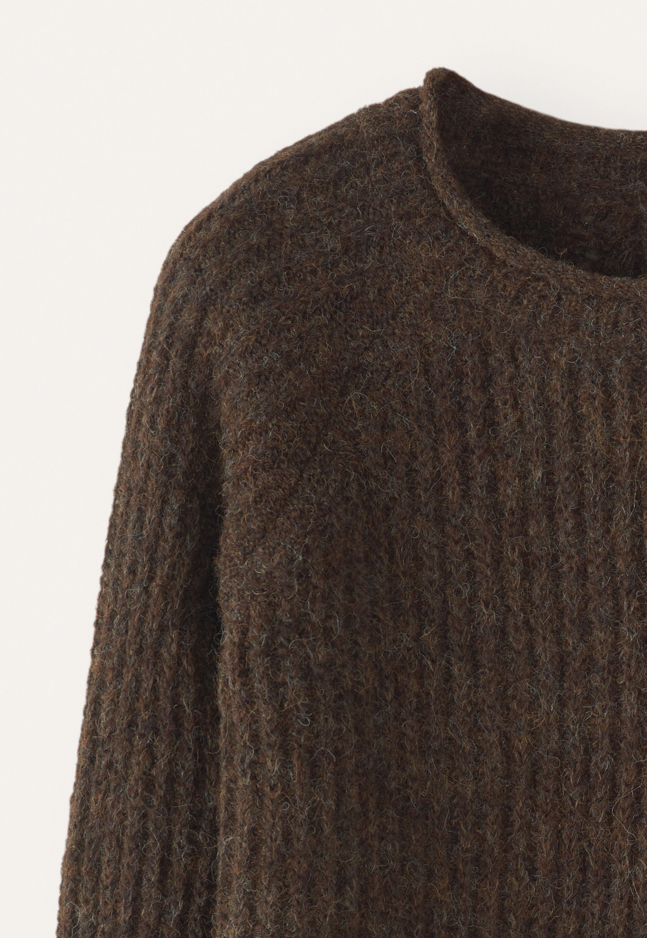 Round-neck ribbed sweater, Dark brown, large