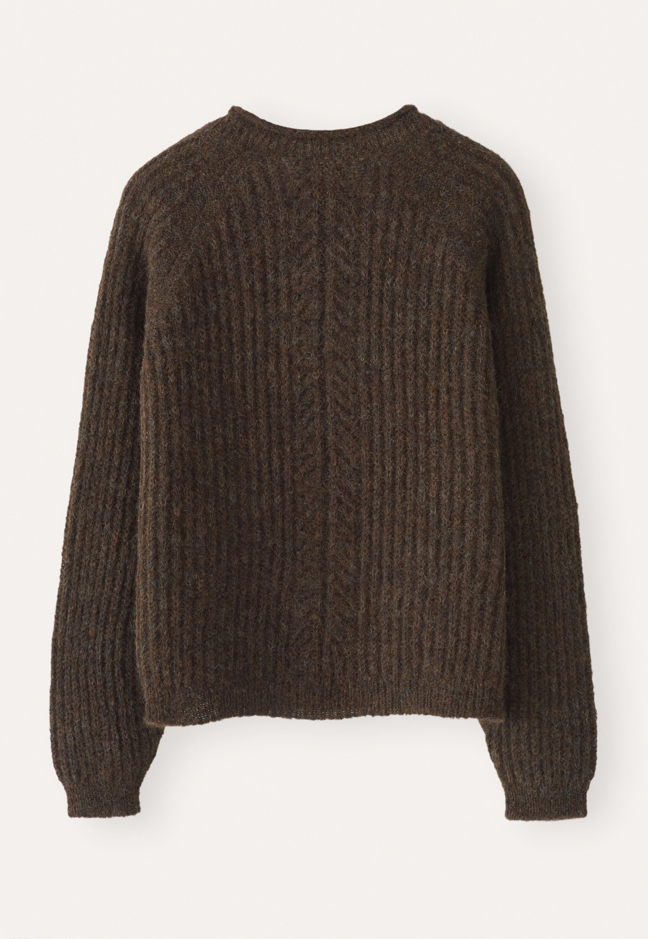 Round-neck ribbed sweater, Dark brown, large