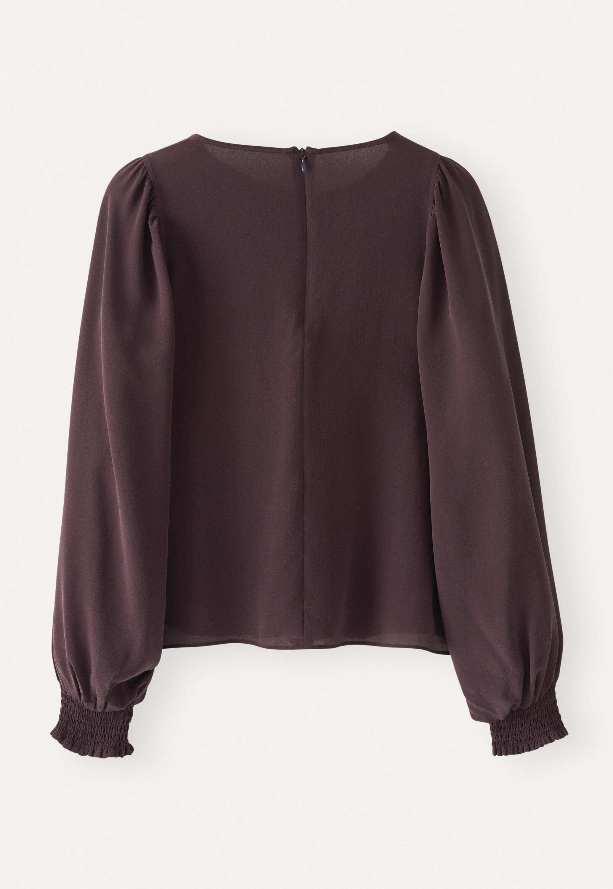 Gathered-sleeve blouse, Dark chocolate, large