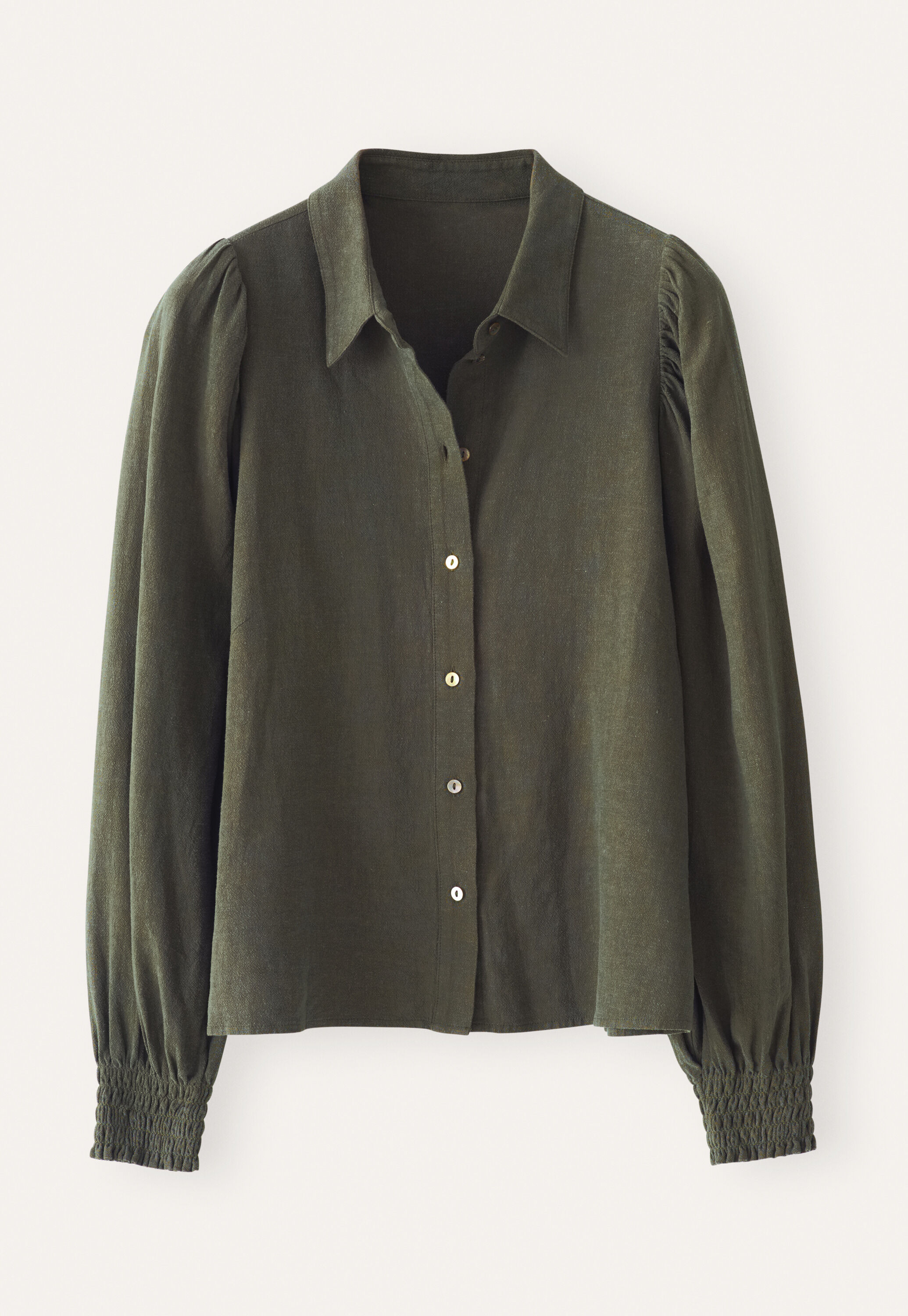 Gathered sleeve shirt, Dark khaki, large