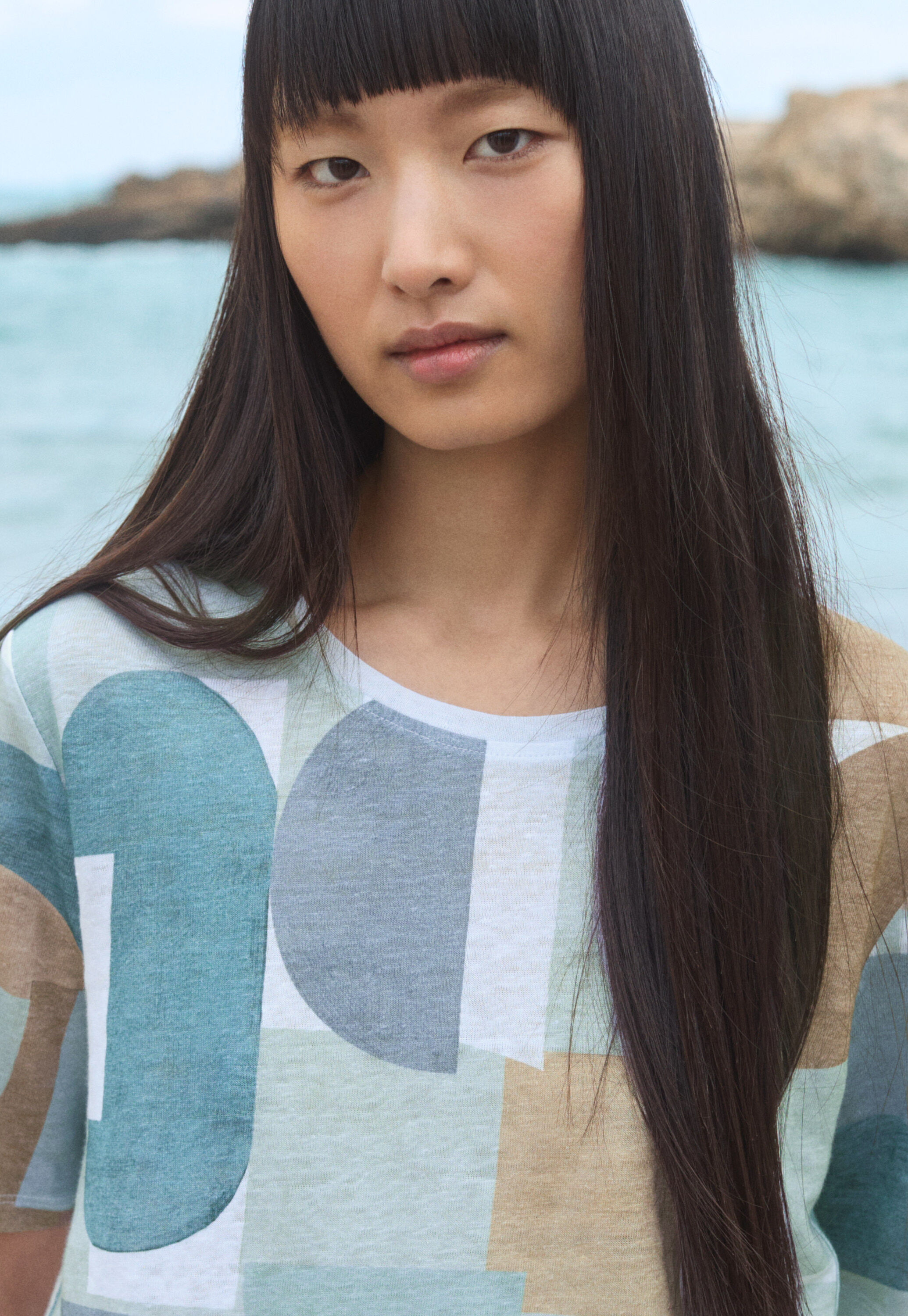Printed top, Ice blue, large
