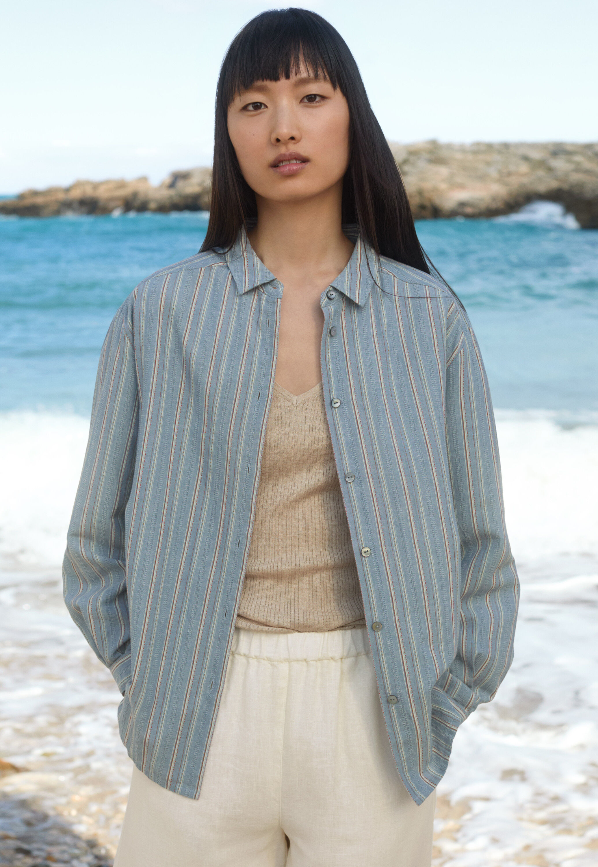 Striped overshirt, Soft denim, large