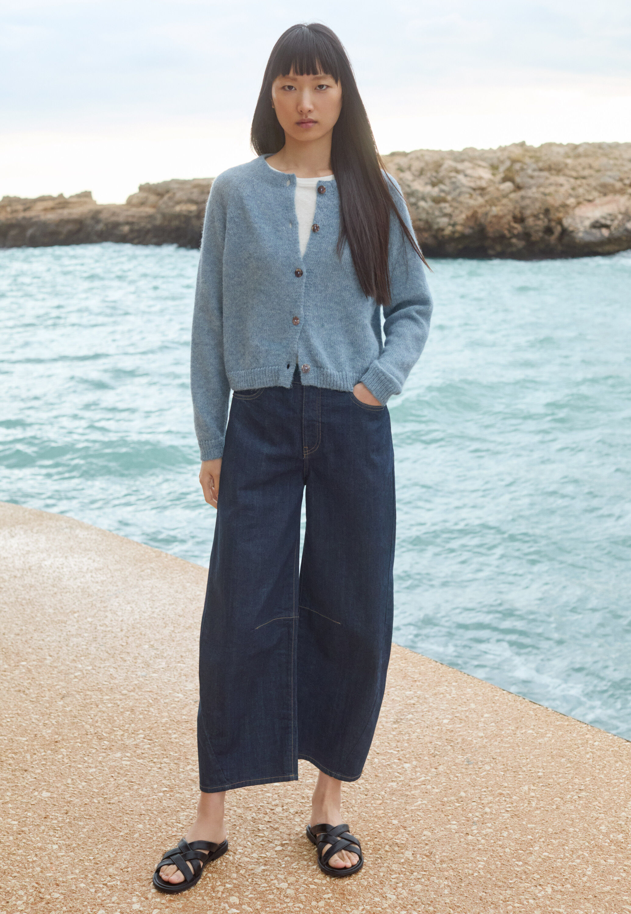 Raglan-sleeve cardigan, Denim blue, large