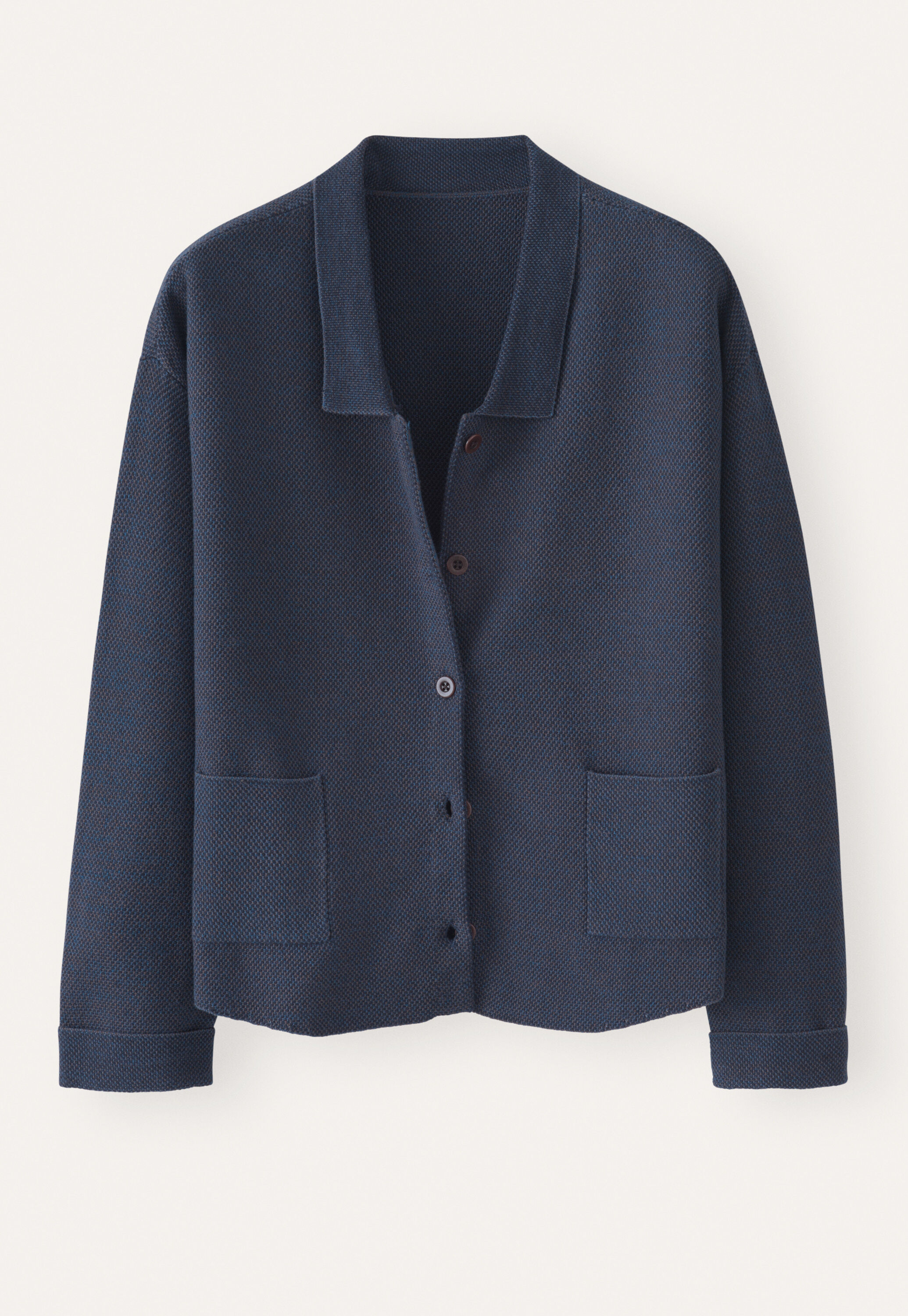 Collared cardigan, Dark blue, large