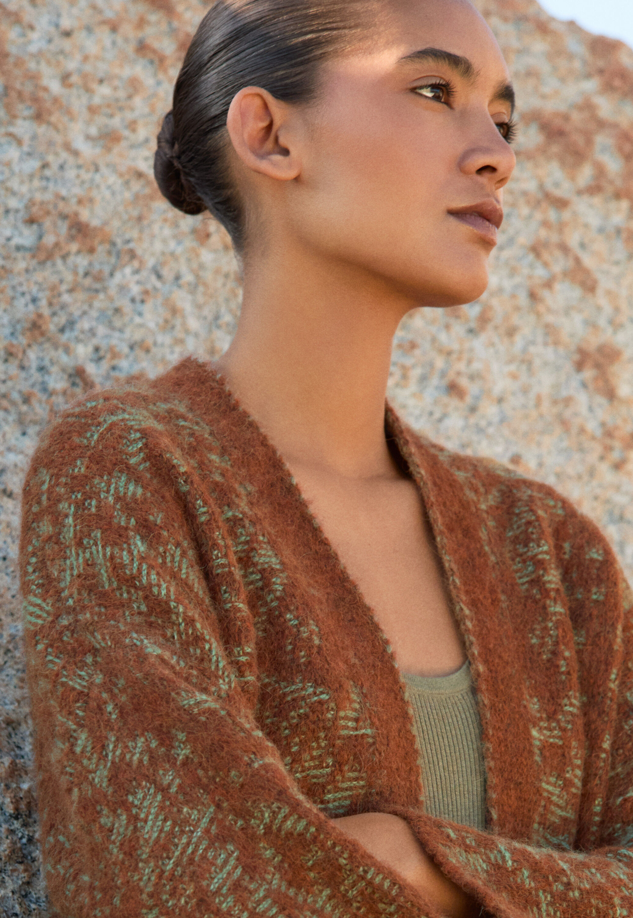 Lace-stitch kimono cardigan