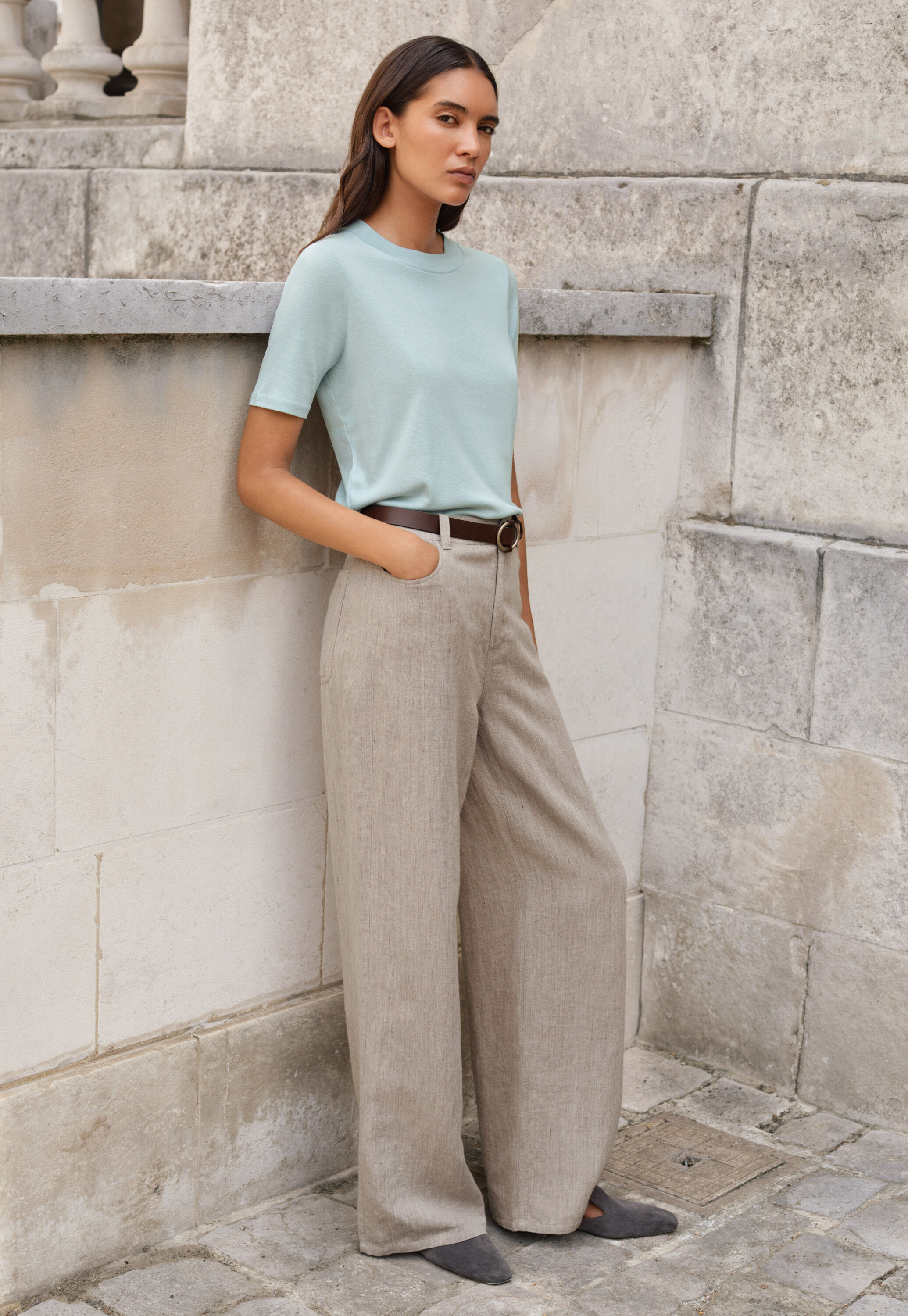 Wide & straight leg trousers, Mink, large