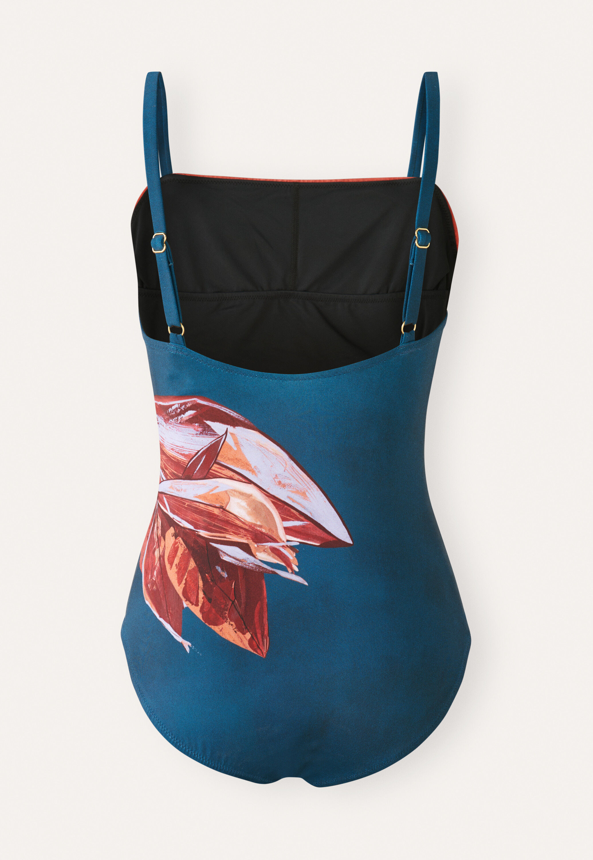 Printed square-neck swimsuit, Coral petrol, large