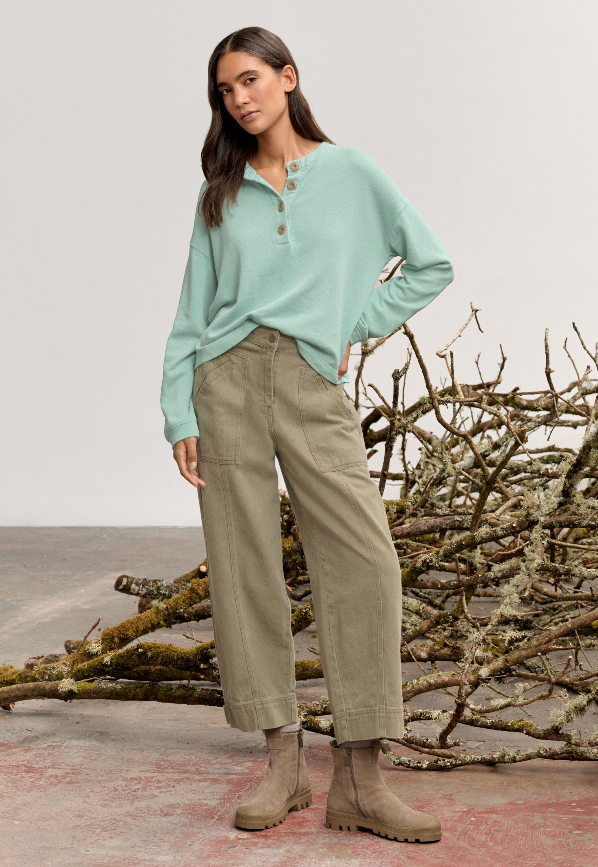 Cropped seam-detail trousers, Dark olive, large