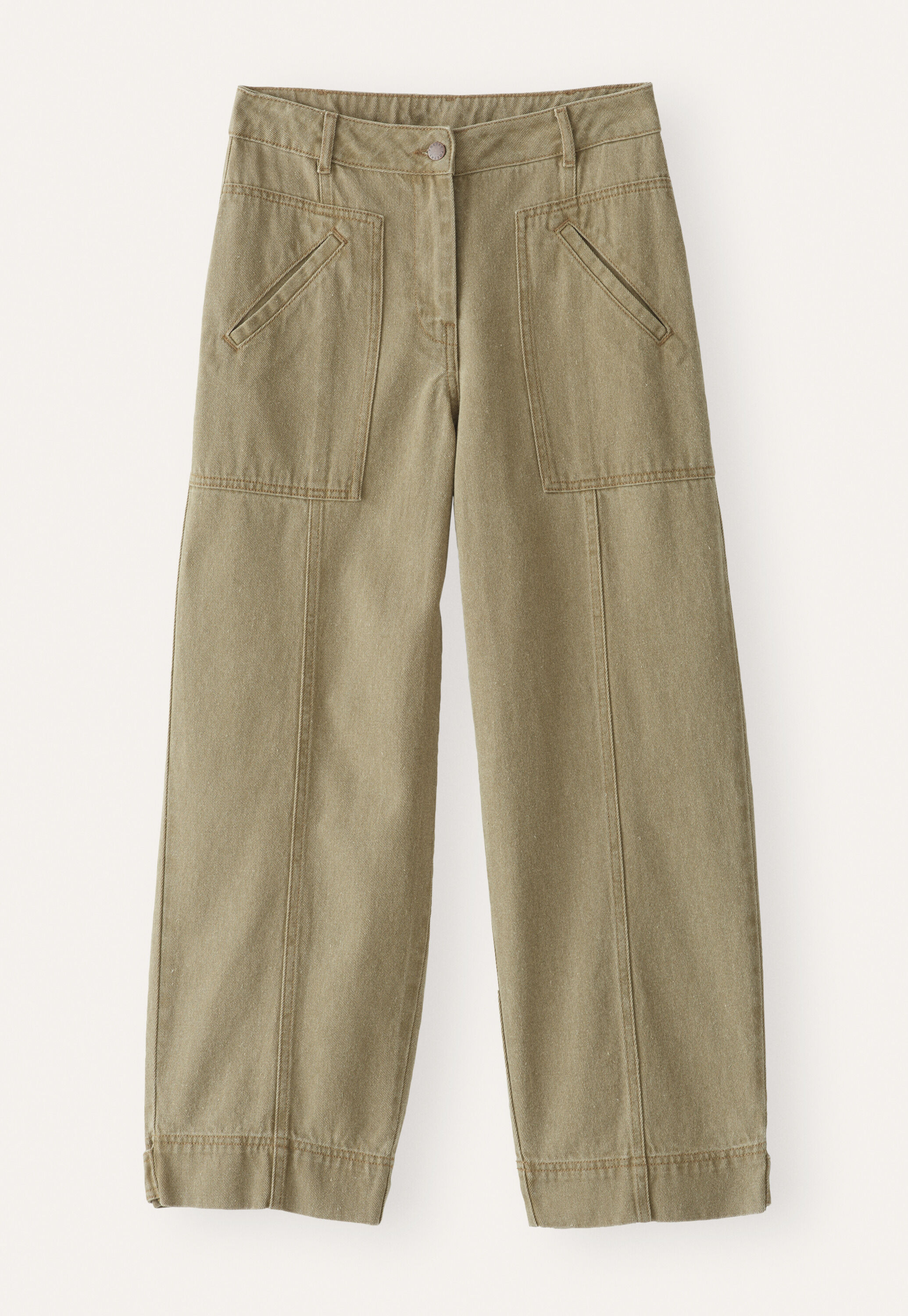 Cropped seam-detail trousers, Dark olive, large