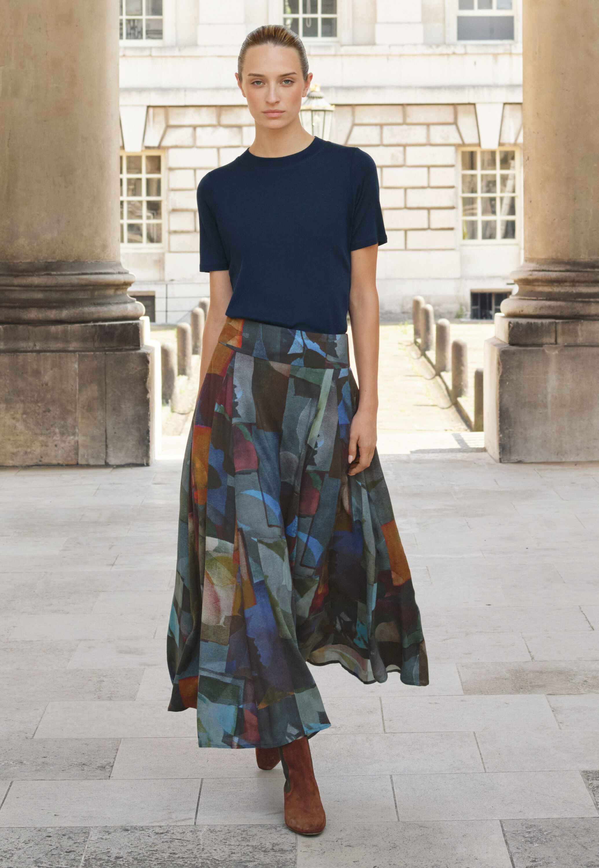 Silk & cotton T-shirt, Midnight, large
