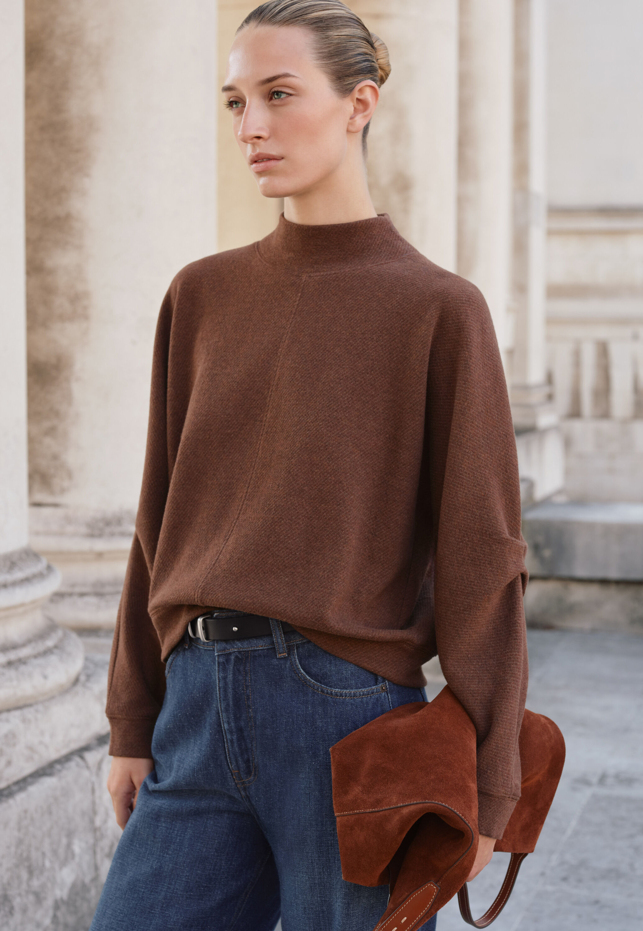 Tuck sleeve sweatshirt, Chestnut, large