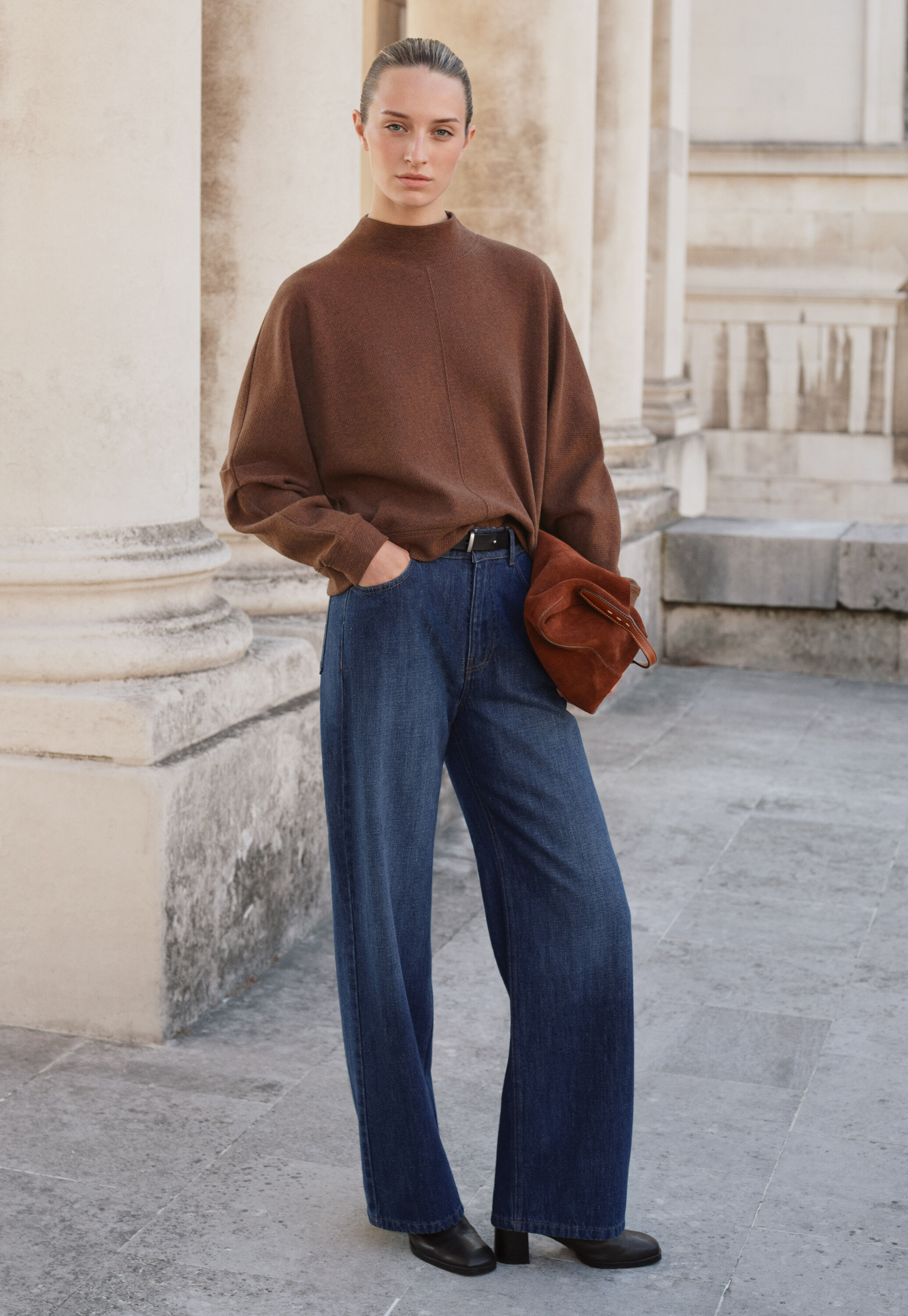 Tuck sleeve sweatshirt, Chestnut, large