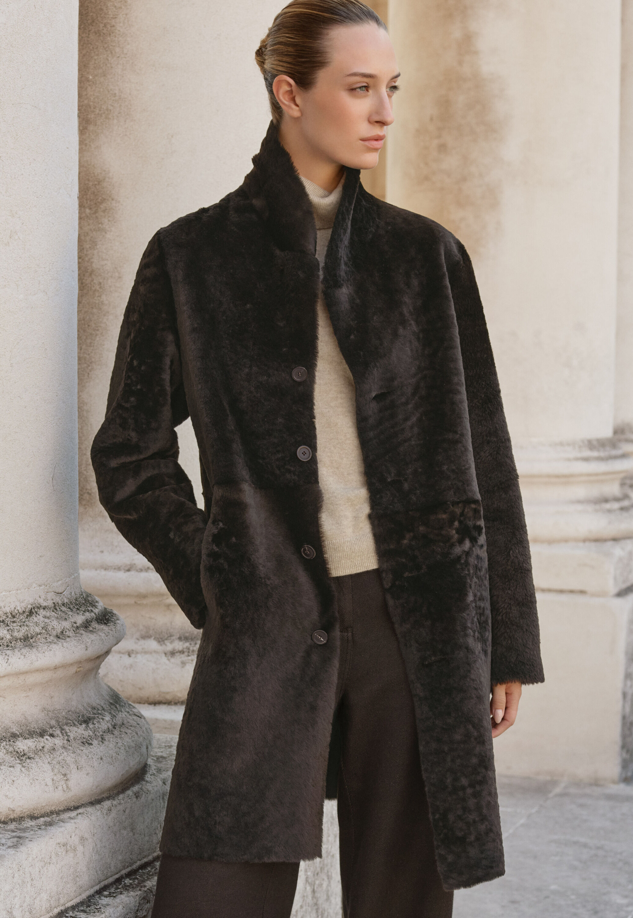 Reversible sheepskin coat