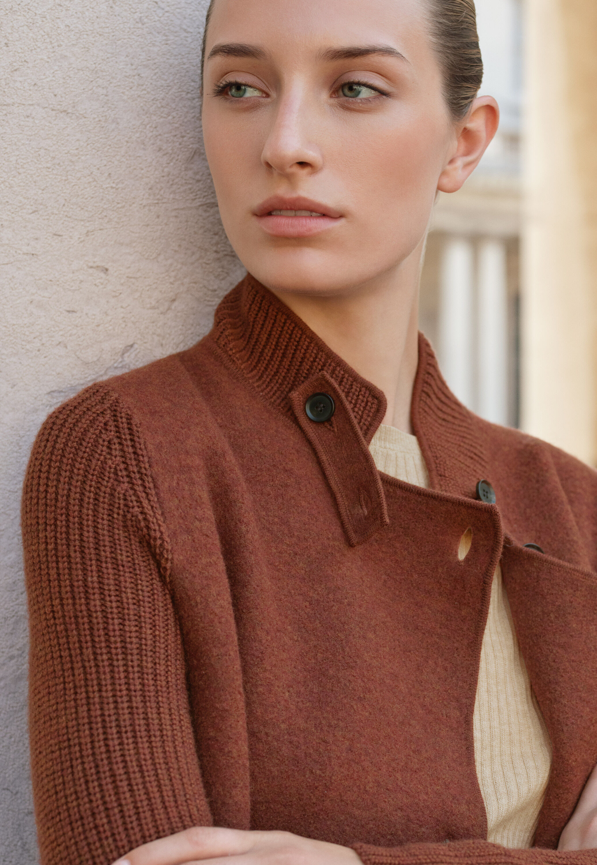 Ribbed sleeve coatigan, Dark copper, large