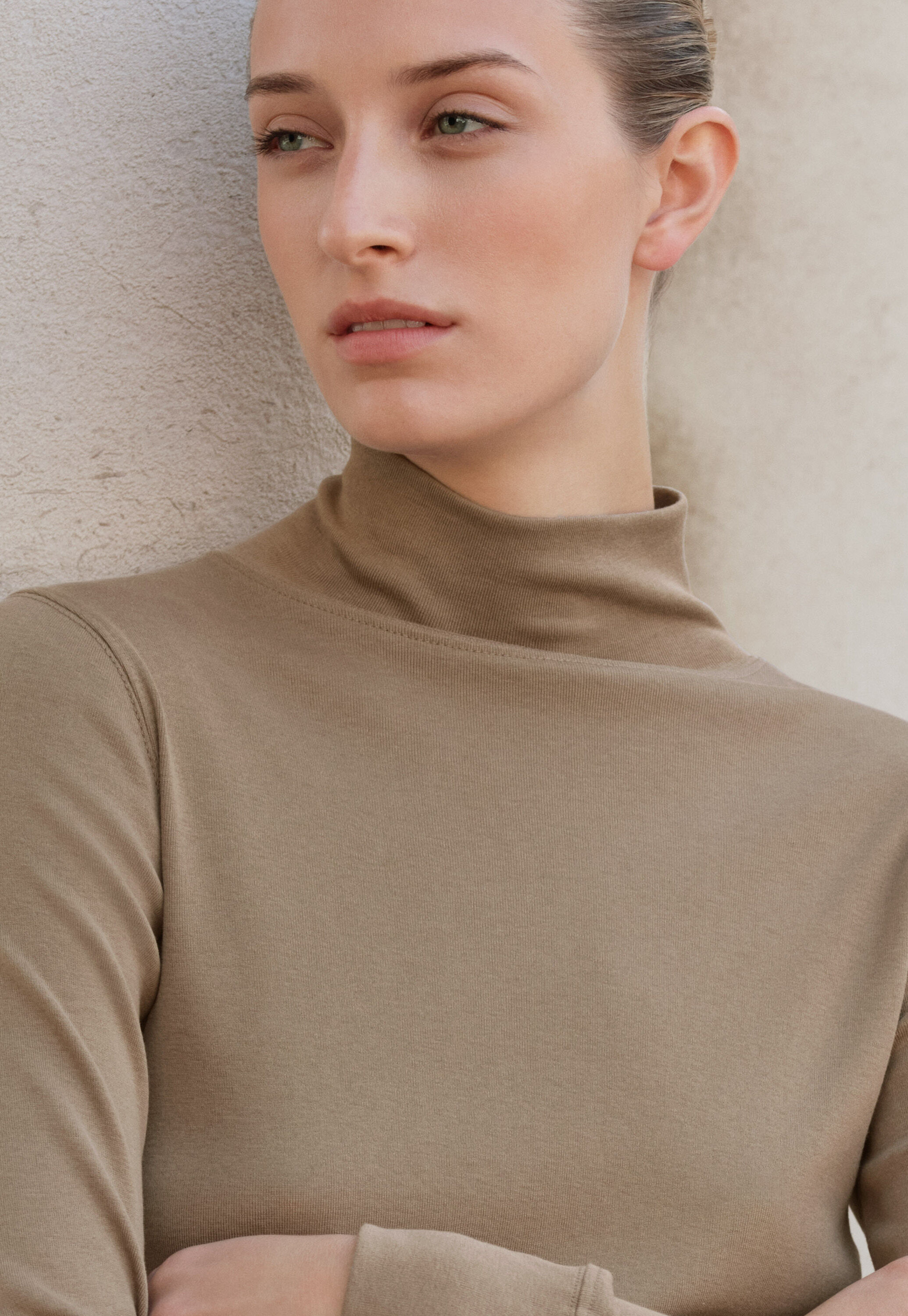 High-neck jersey top, Dark taupe, large