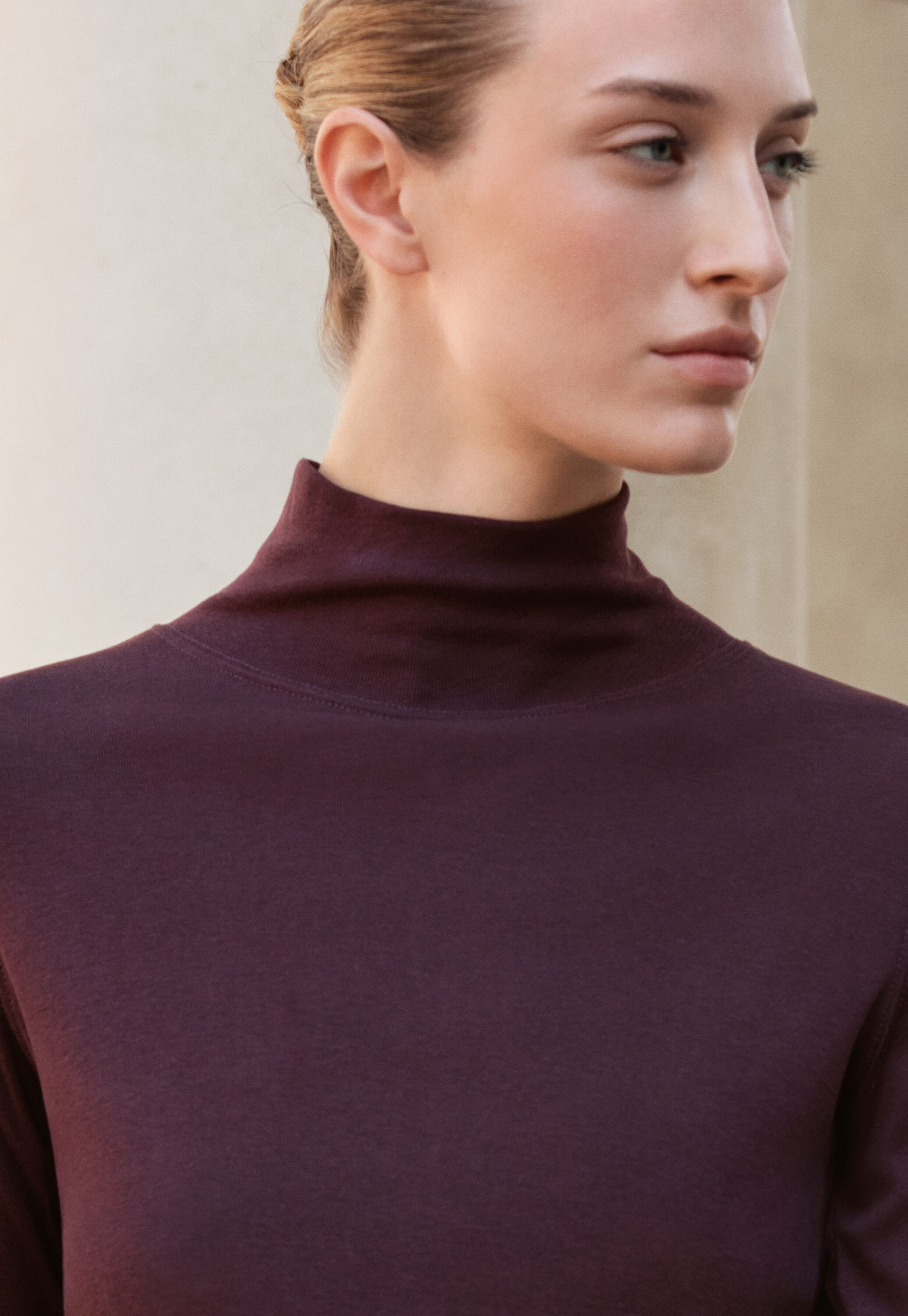 High-neck jersey top, Blackberry, large