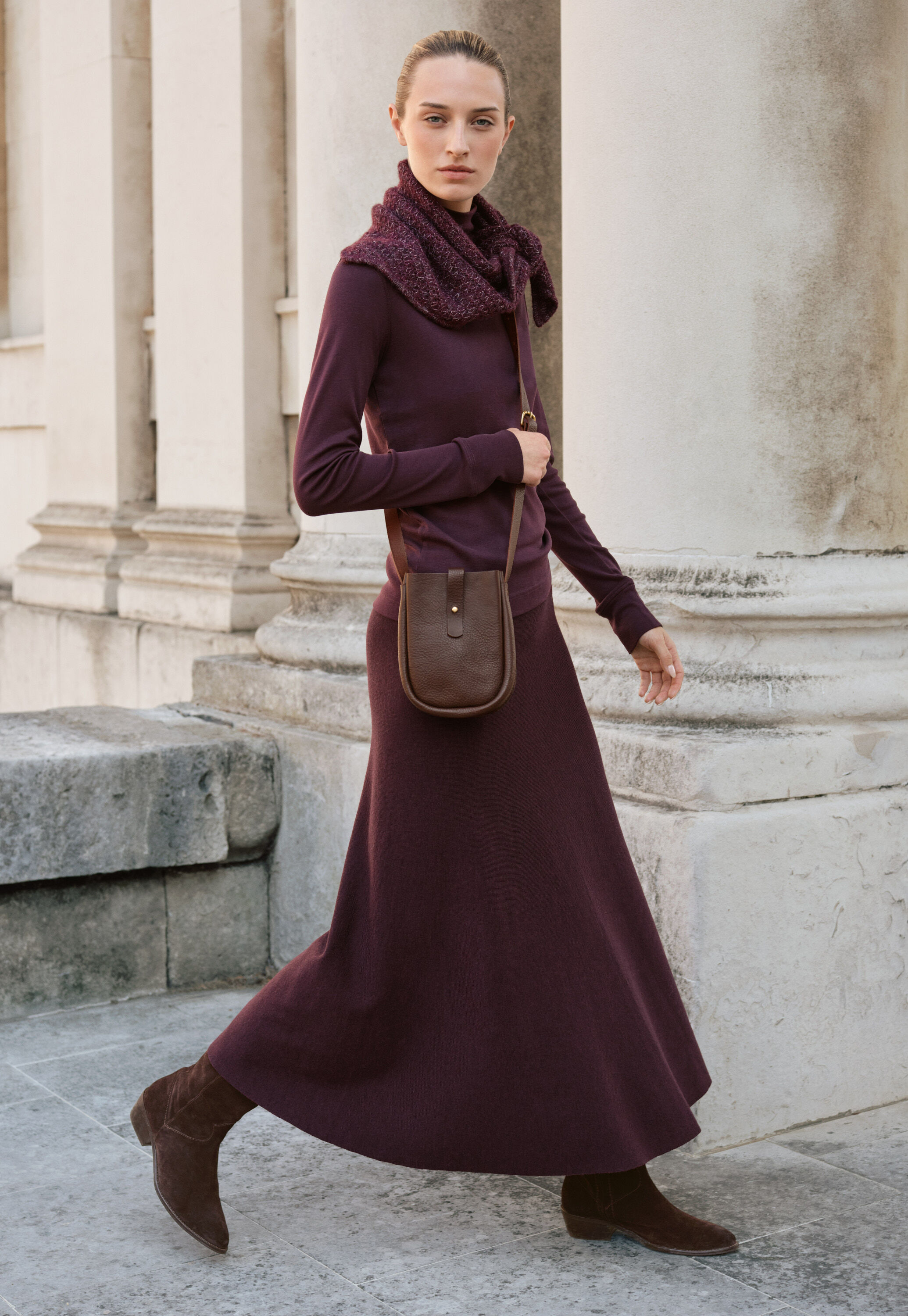 High-neck jersey top, Blackberry, large