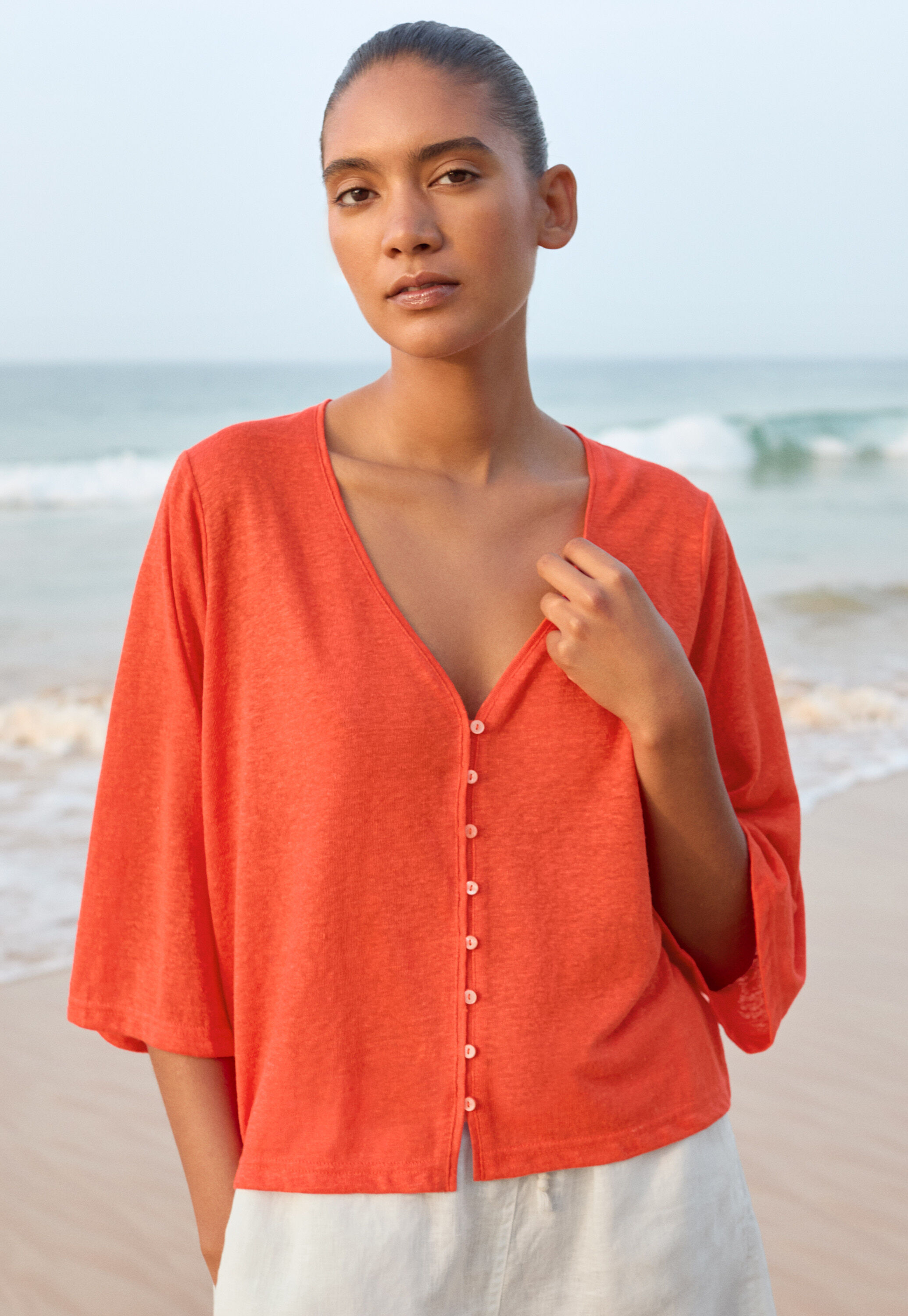 Kimono-style-sleeve jersey top